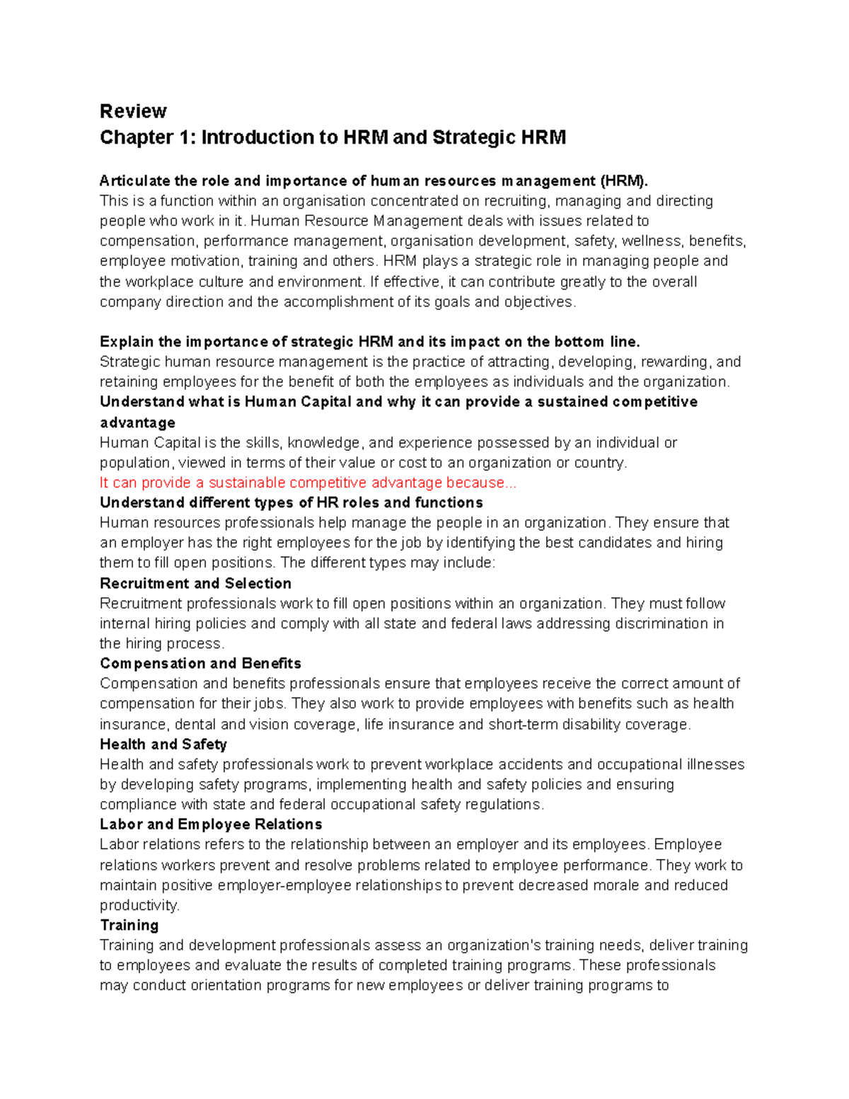 HRM 101 - Summary of Key Concepts in Human Resource Management - Studocu