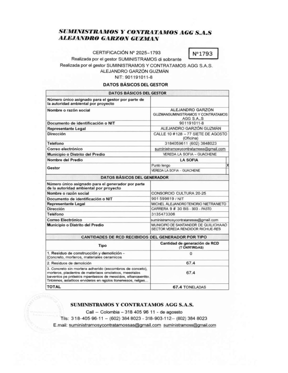 Certificación de Desalojo y Gestión de RCD - AGG S.A.S. - Studocu