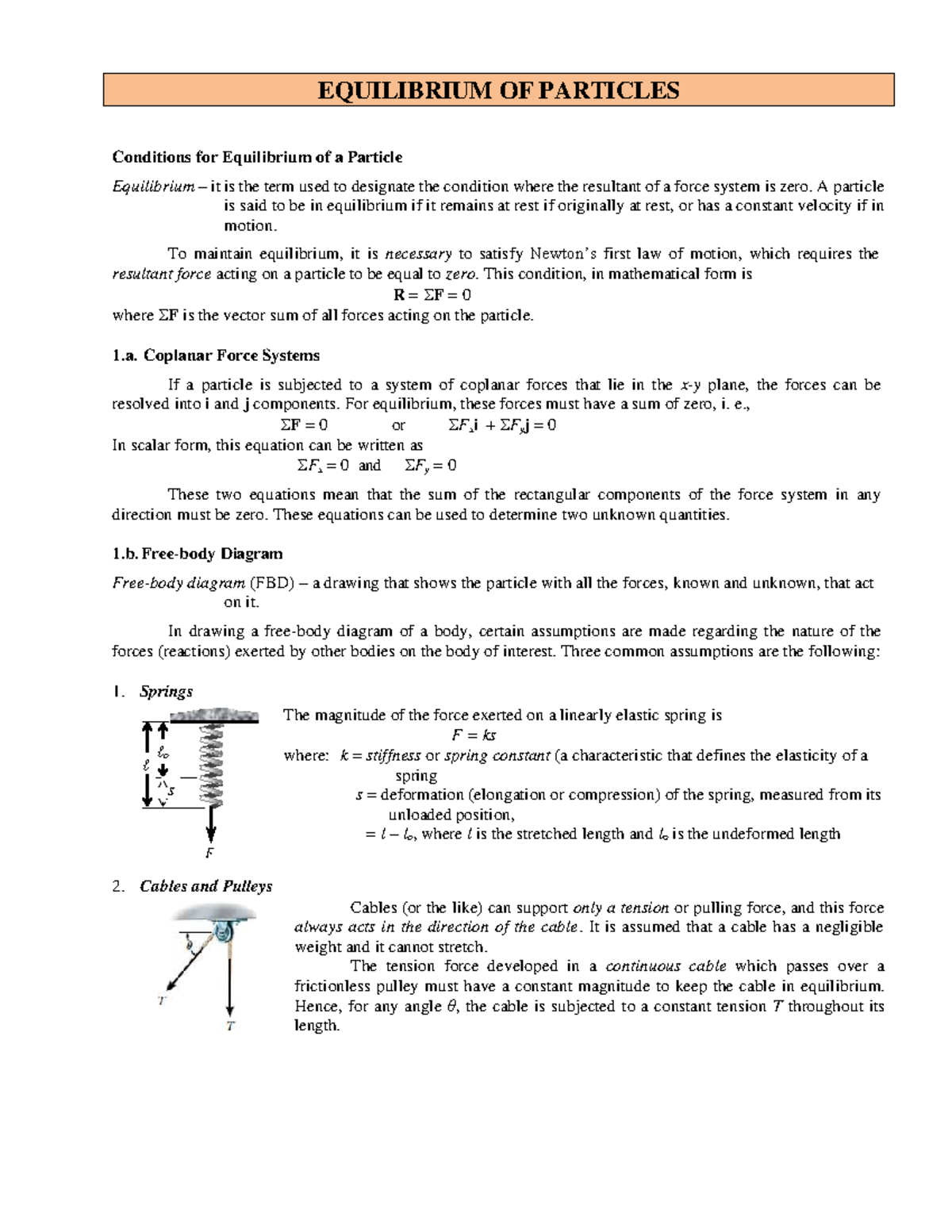 EQUILIBRIUM OF PARTICLES: Conditions & Sample Problems (Sa) - Studocu