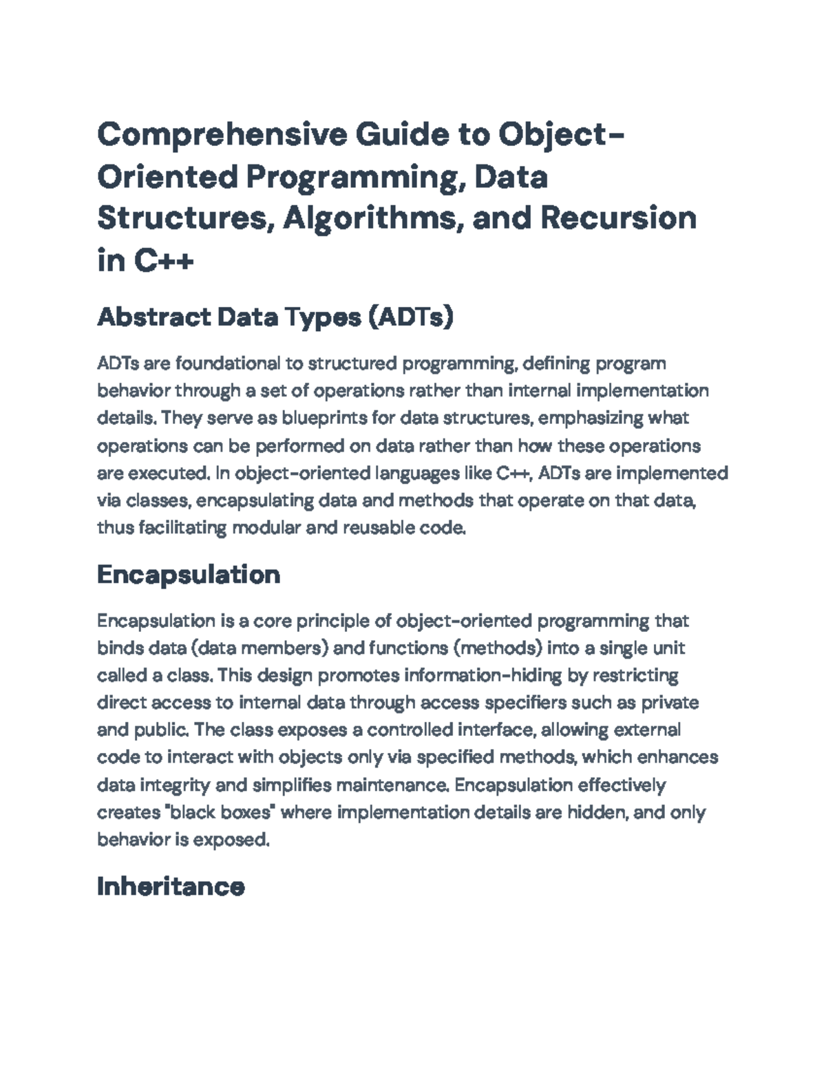 Comprehensive Guide to OOP, Data Structures & Algorithms in C++ - Studocu