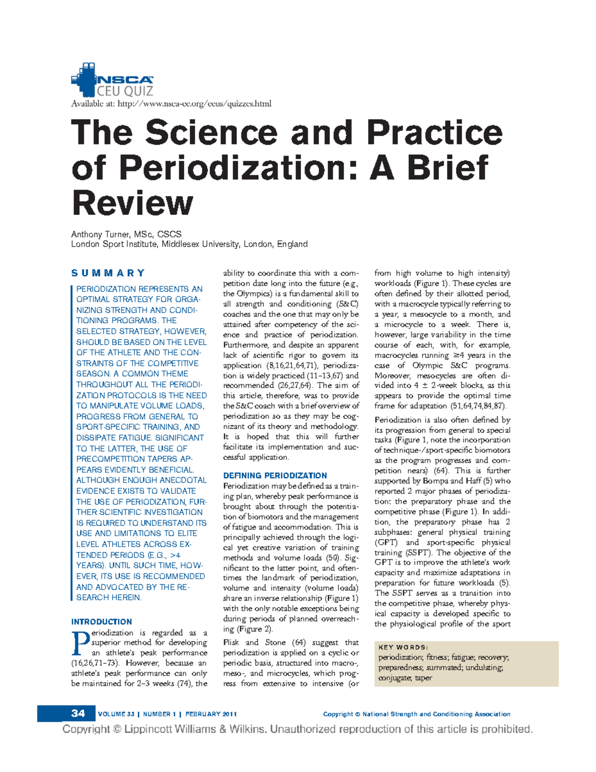 Science of Periodization: Insights & Strategies (Turner, 2011) - Studocu