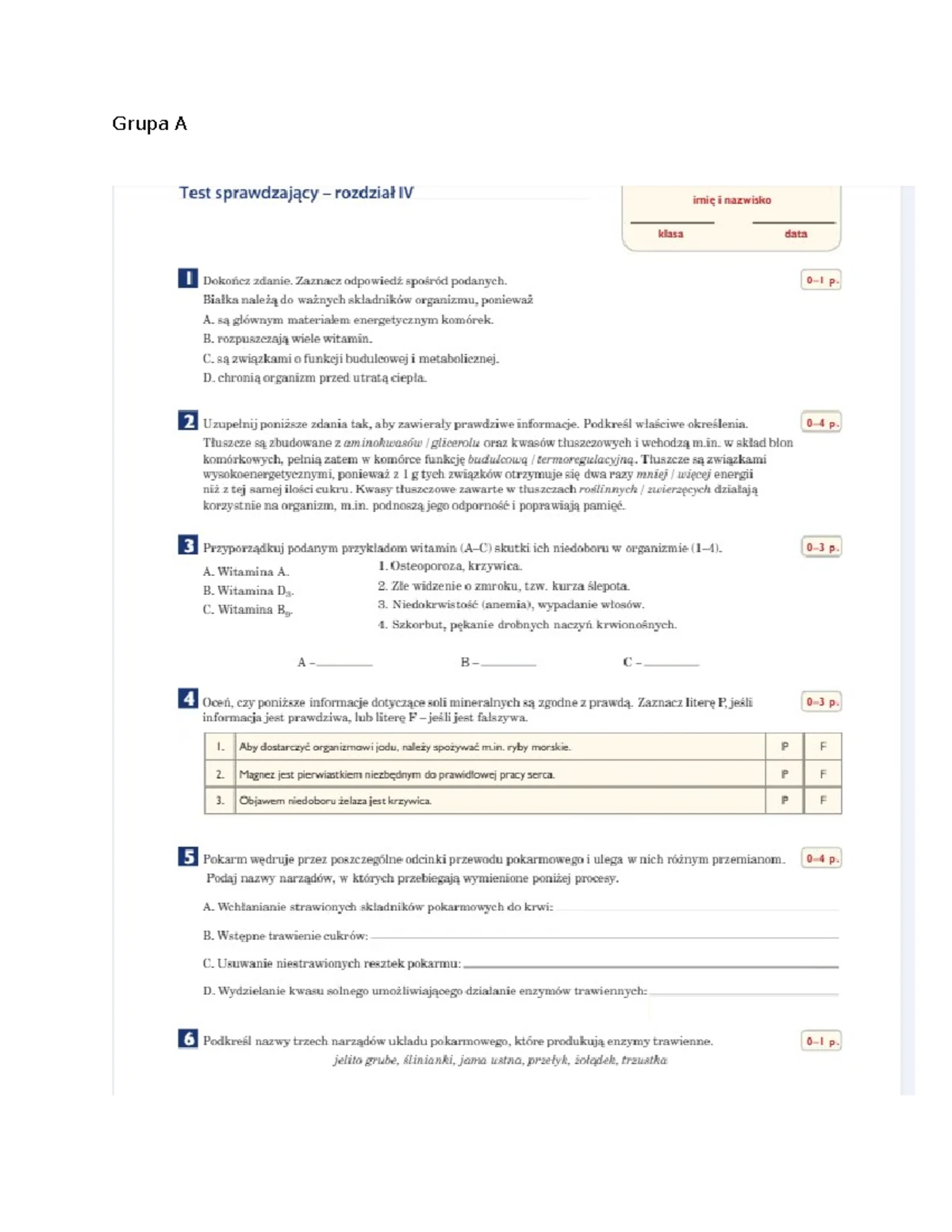 Sprawdzian Z Biologii Klasa7 Ii Rozdział www.studocu.com