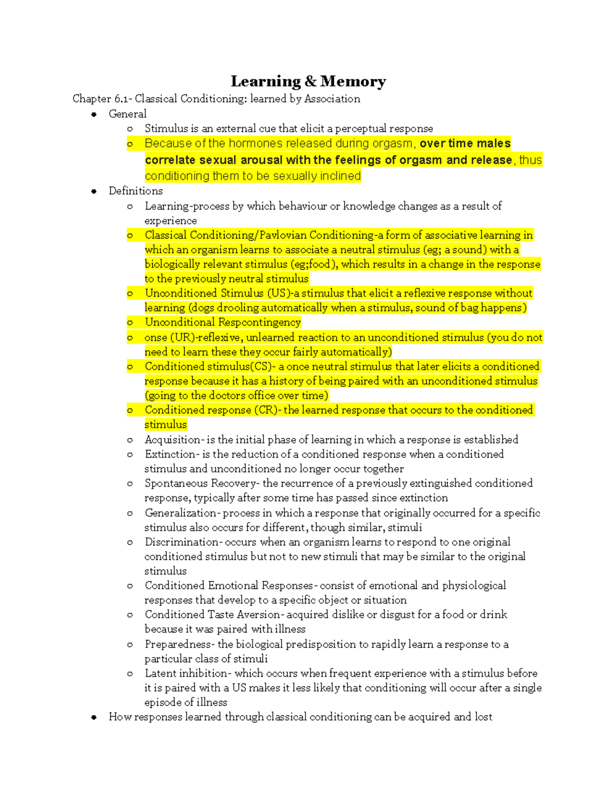 Unit 4 notes: classical conditioning and memory processes - Studocu