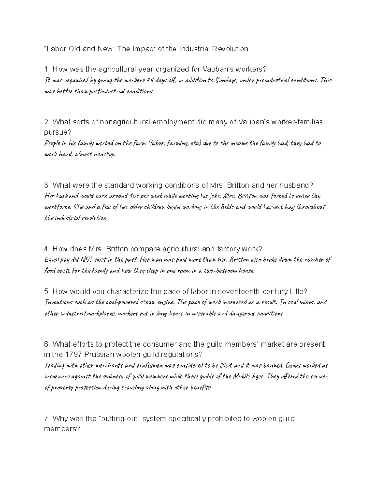 History HW 3 - Impact of the Industrial Revolution on Labor - Studocu