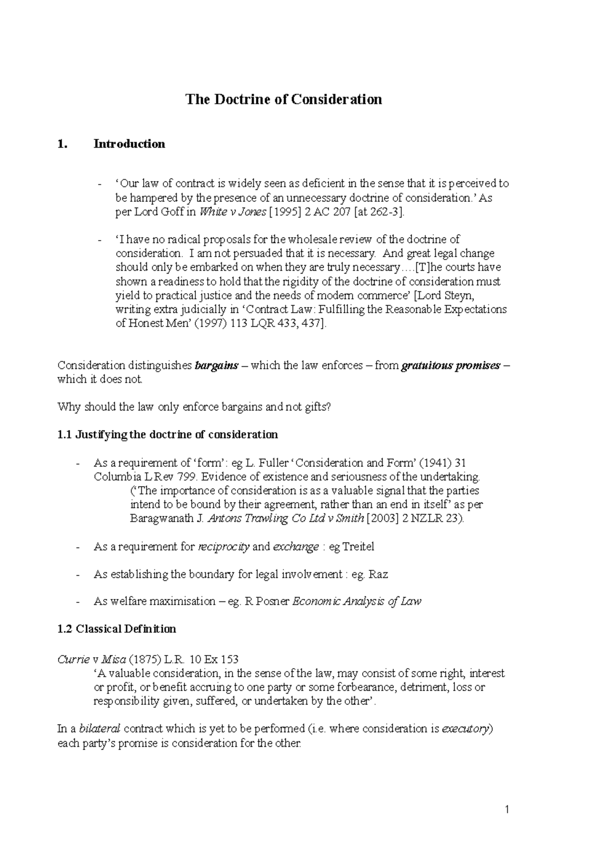 Consideration Handout - Copy - The Doctrine of Consideration 1 ...