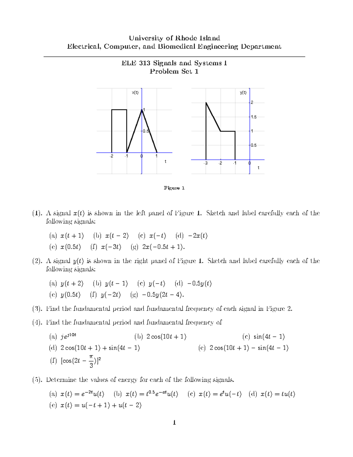 ELE 313 Signals and Systems I - Problem Set 1 Solutions - University of ...