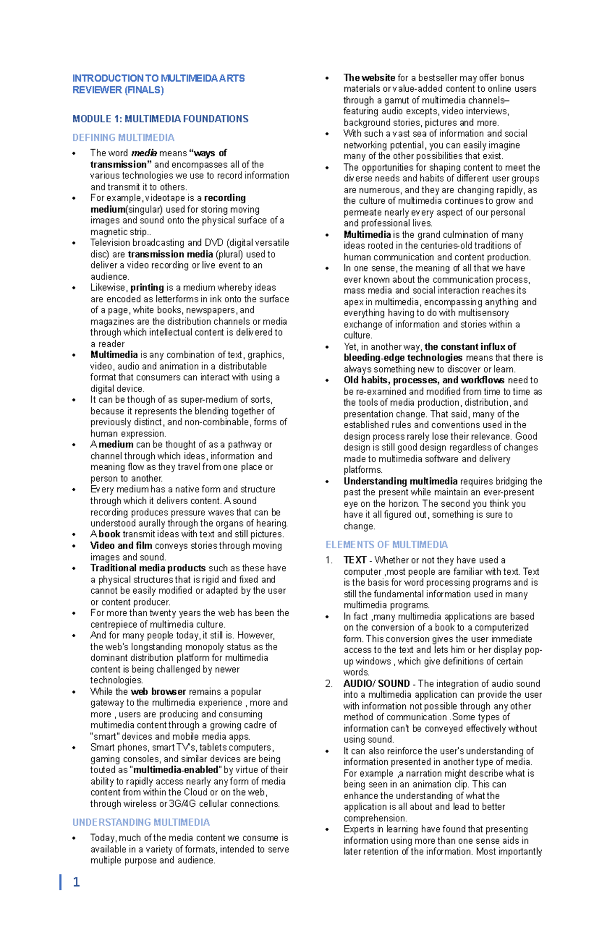 MULTIMEDIA ARTS REVIEWER (FINALS) - MODULE 1: FOUNDATIONS OF MULTIMEDIA ...
