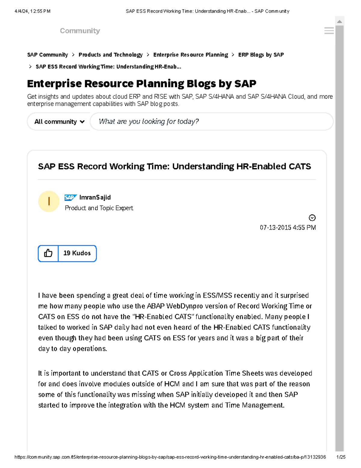 SAP ESS - Understanding HR-Enabled CATS Functionality - Studocu