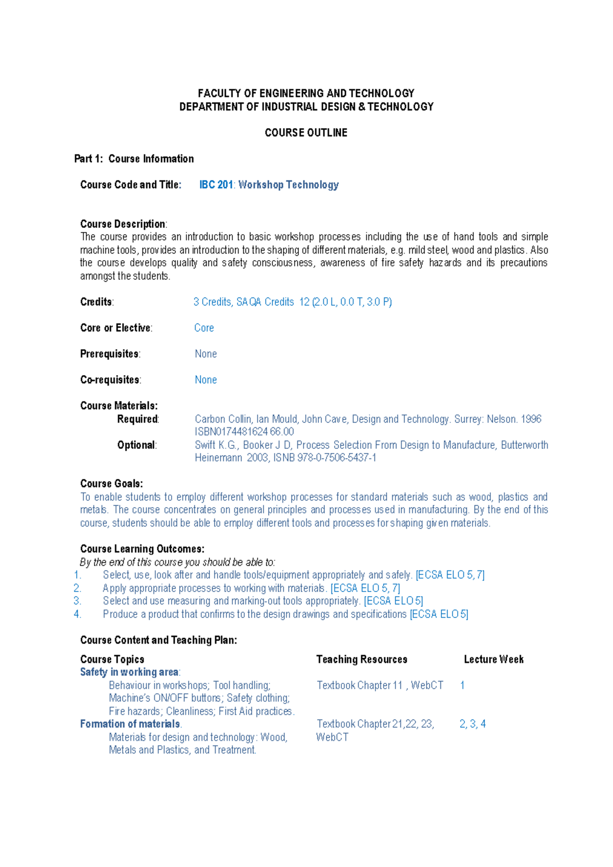 IBC 201 Workshop Technology Course Outline and Learning Goals - Studocu