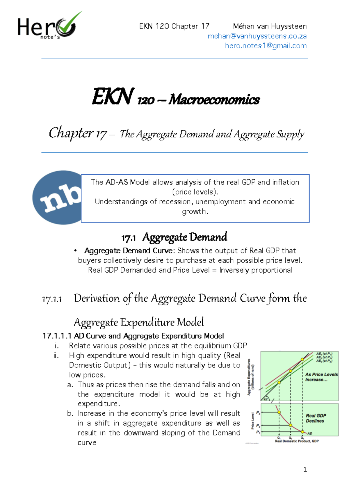 EKN 120 – Chapter 17: Aggregate Demand & Supply Insights - Studocu