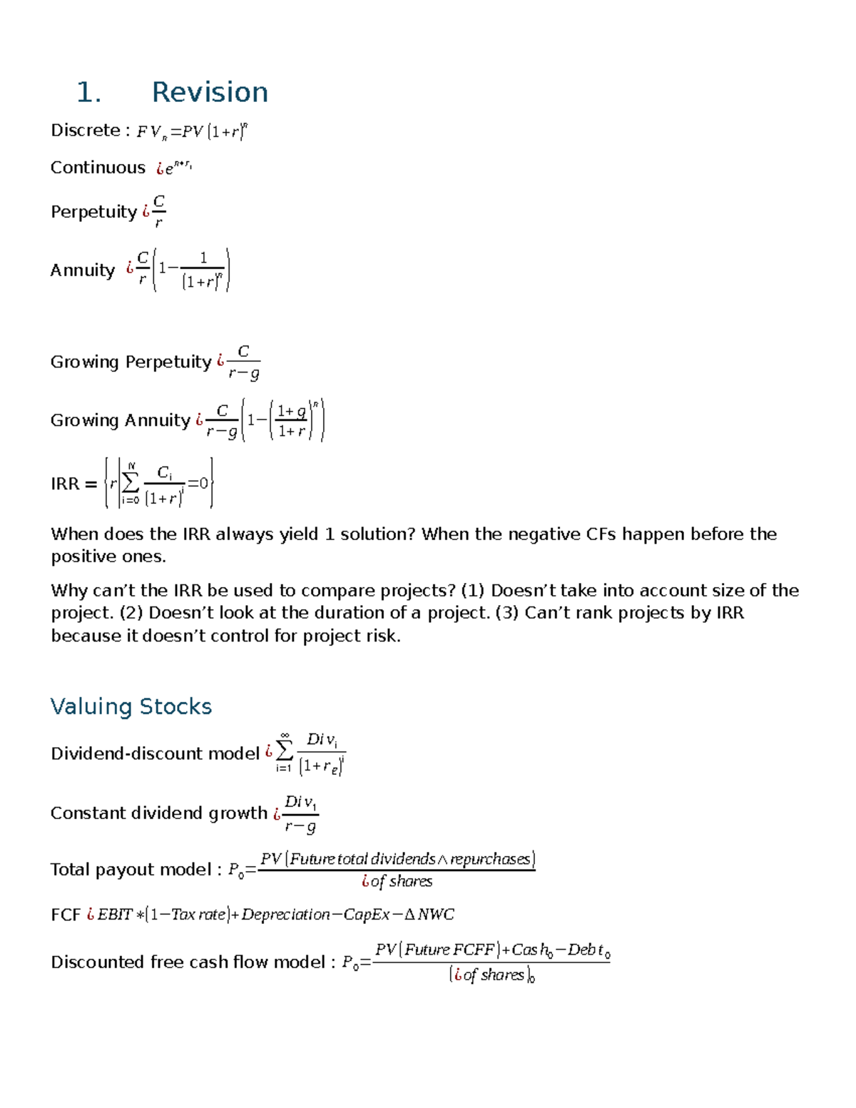 Midterm Study Guide: Finance Concepts & Valuation Techniques - Studocu