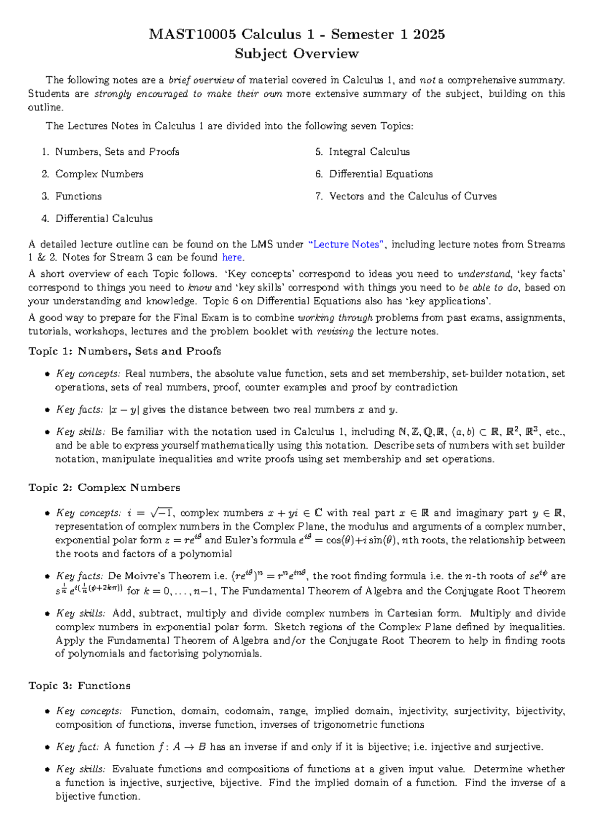 Calc 1 2025: Overview of Key Topics for Final Exam Preparation - Studocu