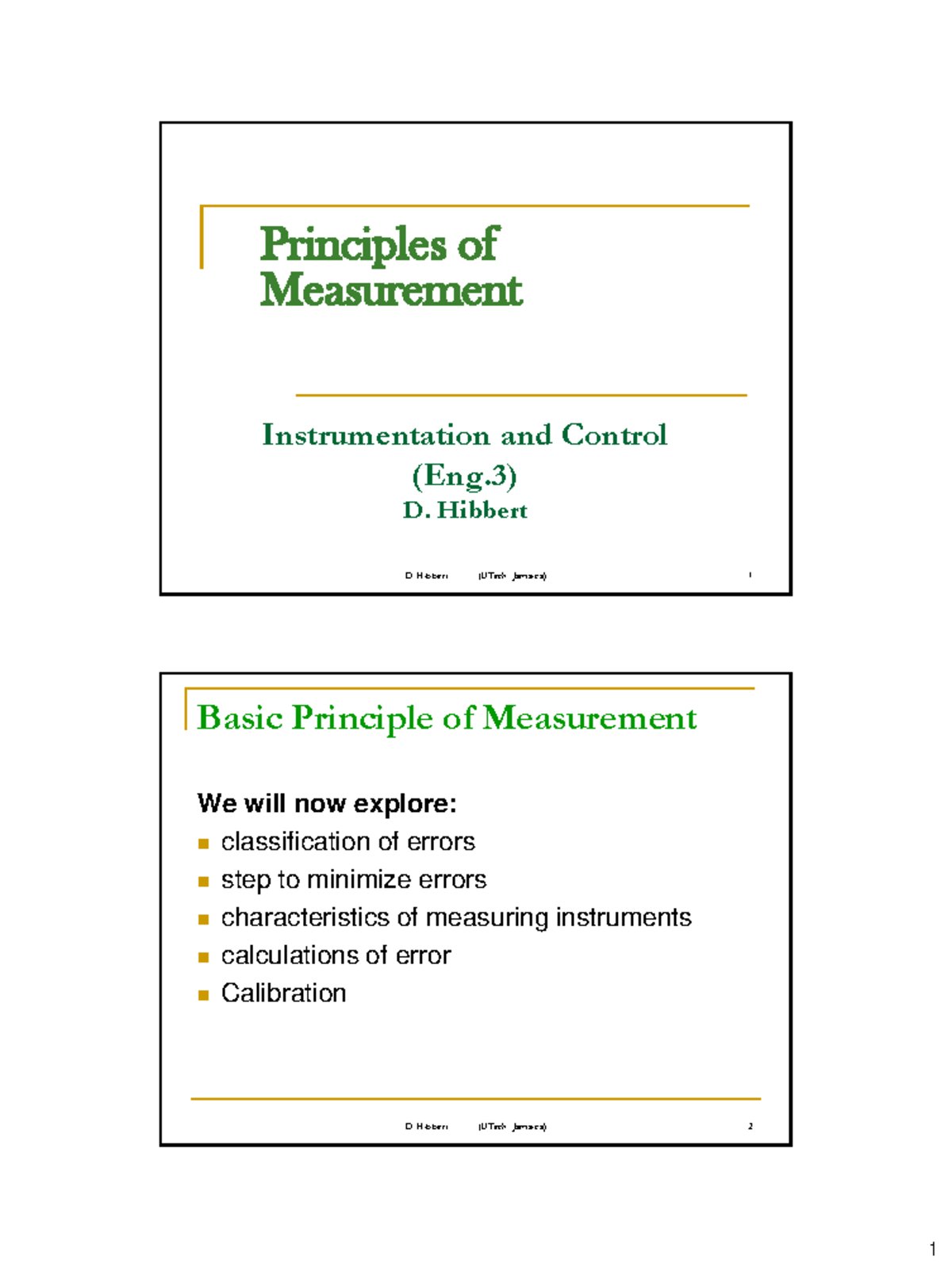 Instrumentation and Control (Eng.3): Principles of Measurement & Error ...