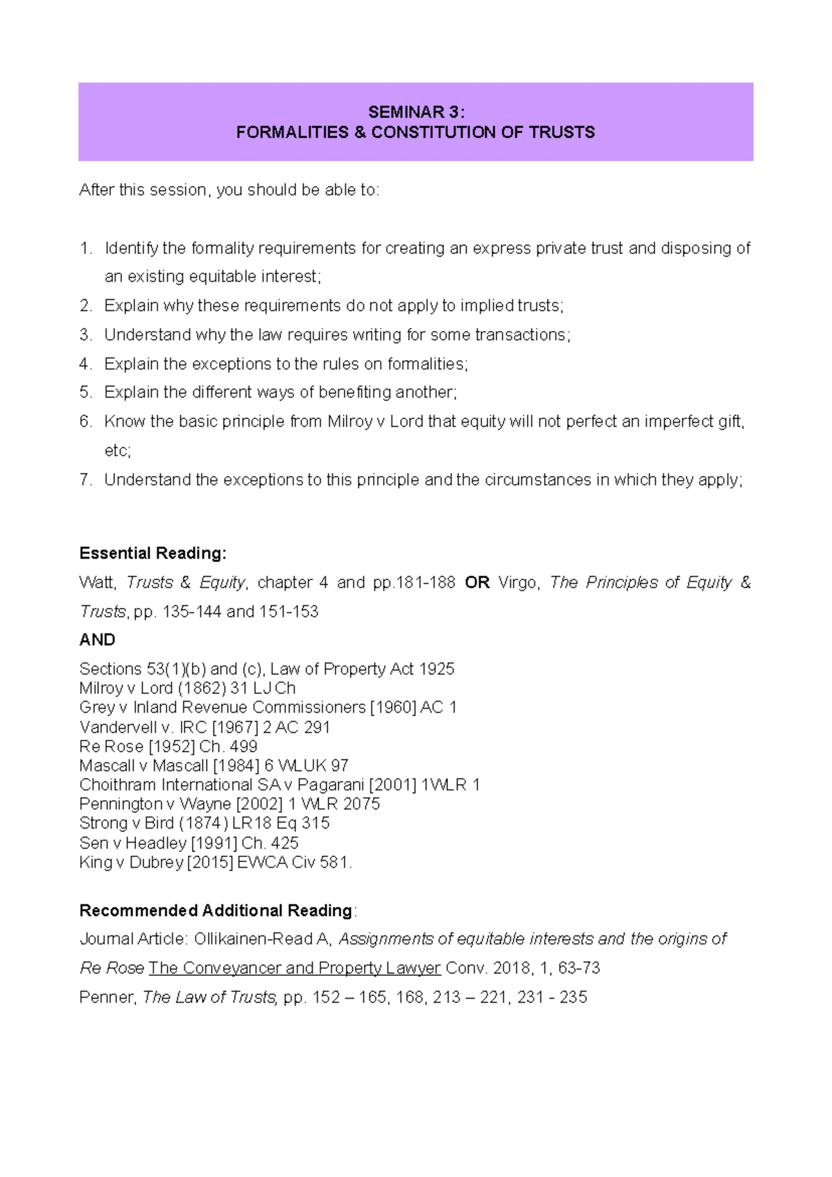 Trusts Law Coursework: Analysis of Personal Nexus and Public Benefit Test