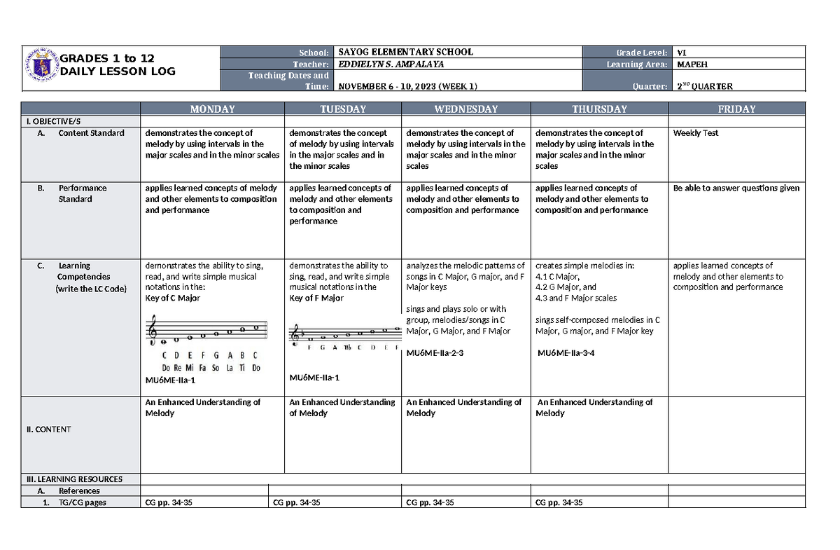 DLL Mapeh 6 Q2 W1 - ffsdddgfdhhh - GRADES 1 to 12 DAILY LESSON LOG ...