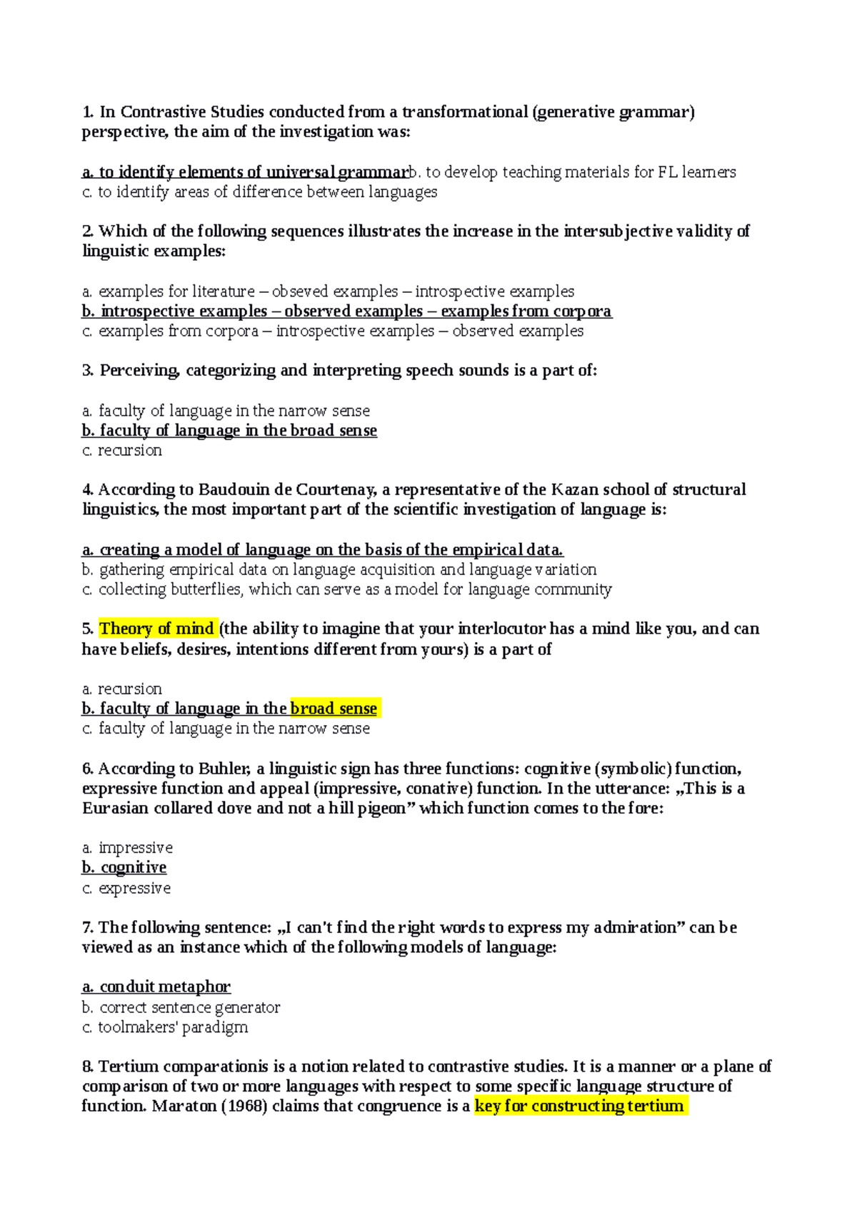 General Linguistics Final Test, questions and answers - 1. In ...
