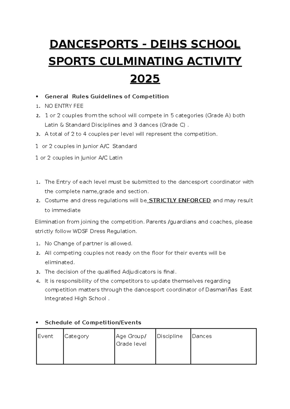 Dance Sport DEIHS SSCA 2025: Competition Rules & Guidelines - Studocu