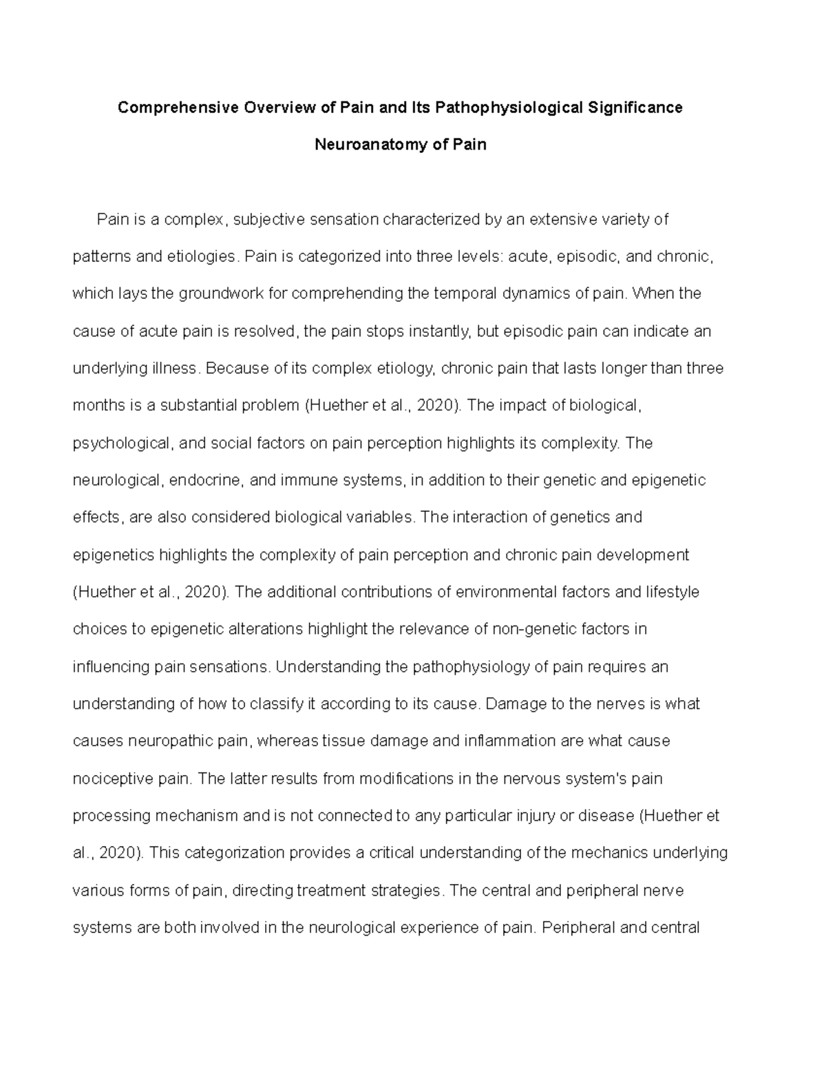 Neuroanatomy of Pain: A Comprehensive Overview of Pathophysiology - Studocu