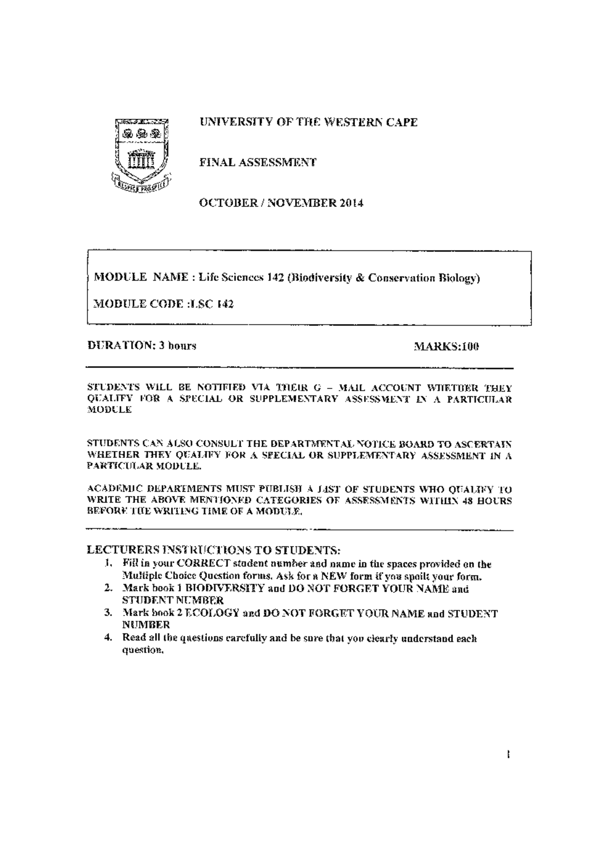 LSC 142 Final Exam Study Notes: Life Sciences 142 (Biodiversity) - Studocu