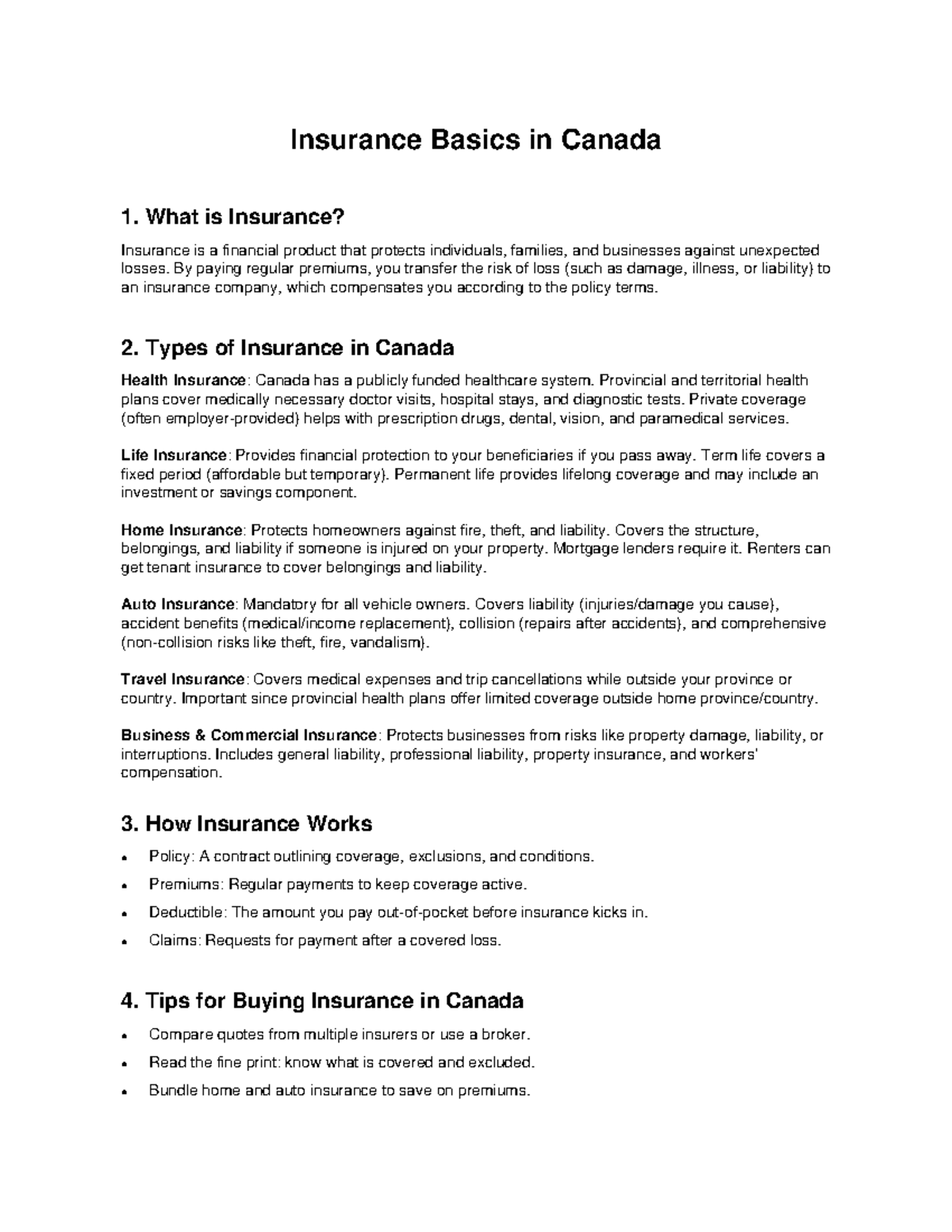 Insurance Basics in Canada: Understanding Coverage Types and Tips - Studocu