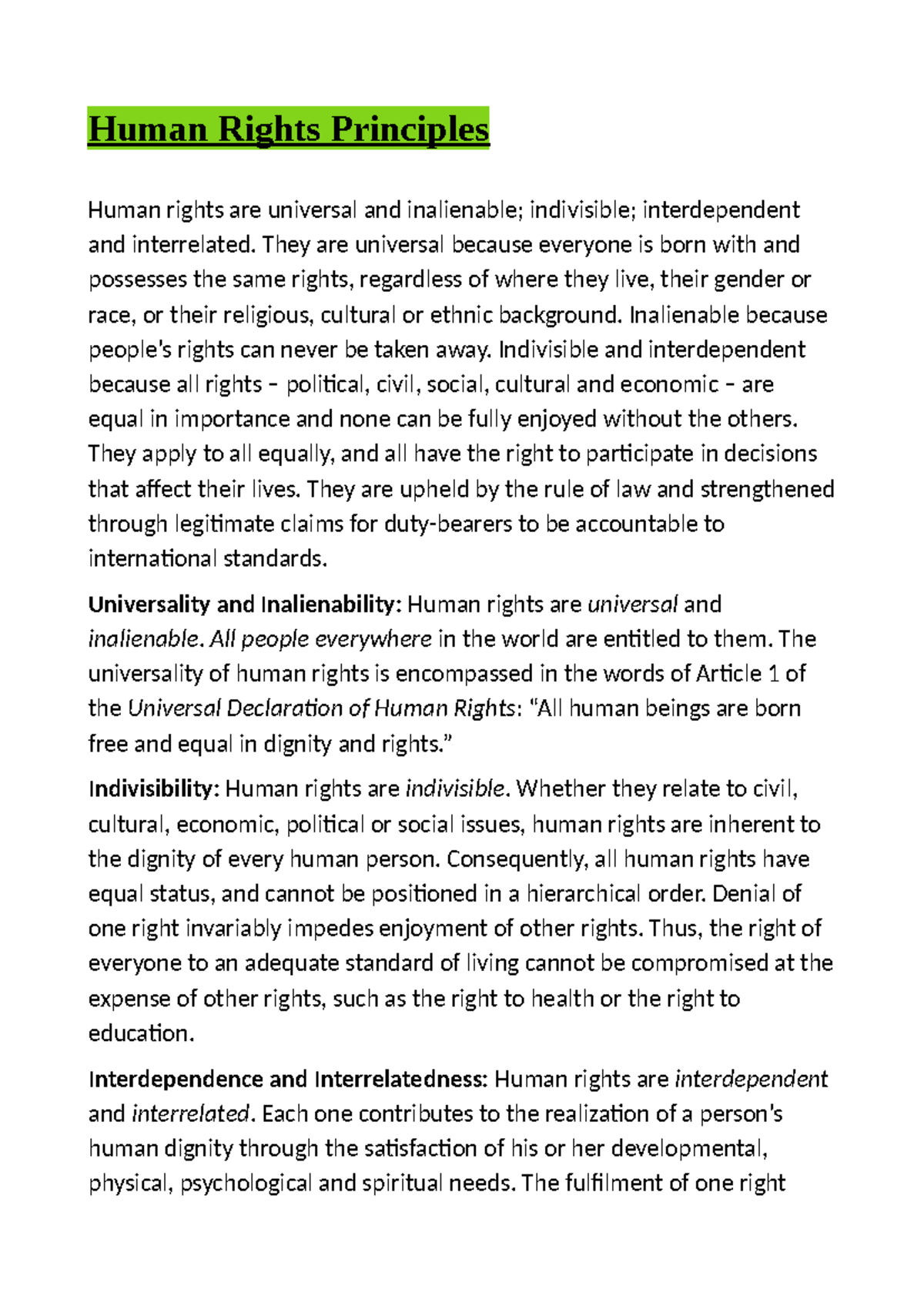 Human Rights Principles - Human Rights Principles Human rights are ...