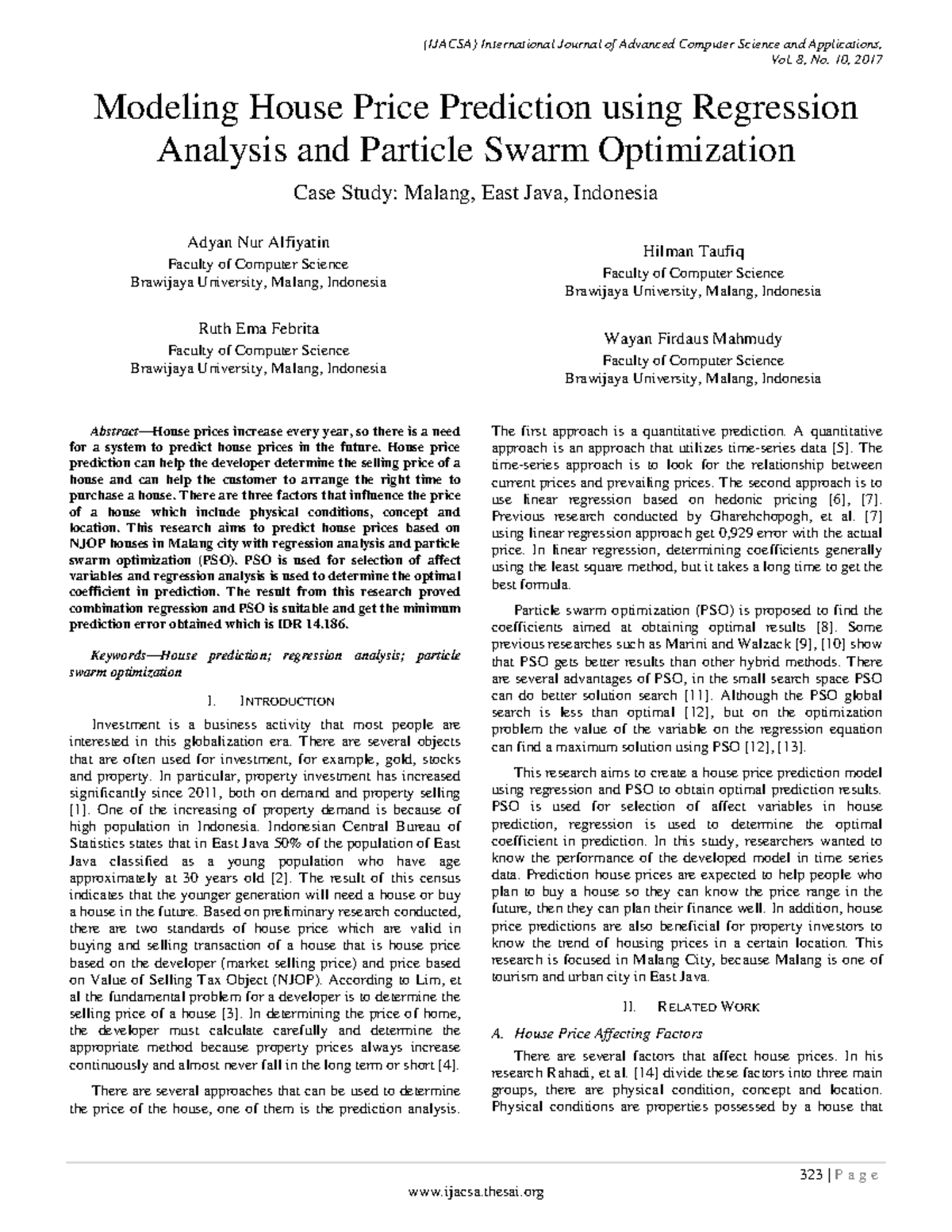 Modeling House Price Prediction with Regression & PSO - Paper 42 - Studocu