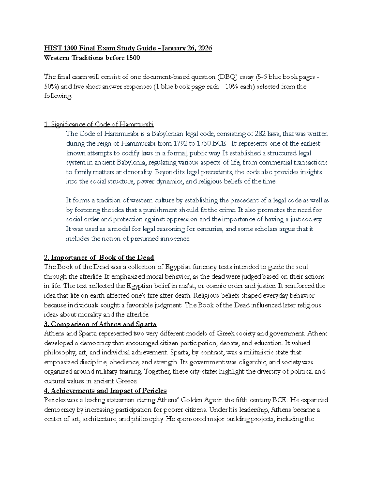 HIST 1300 Final Exam Study Guide: Western Traditions to 1500 - Studocu