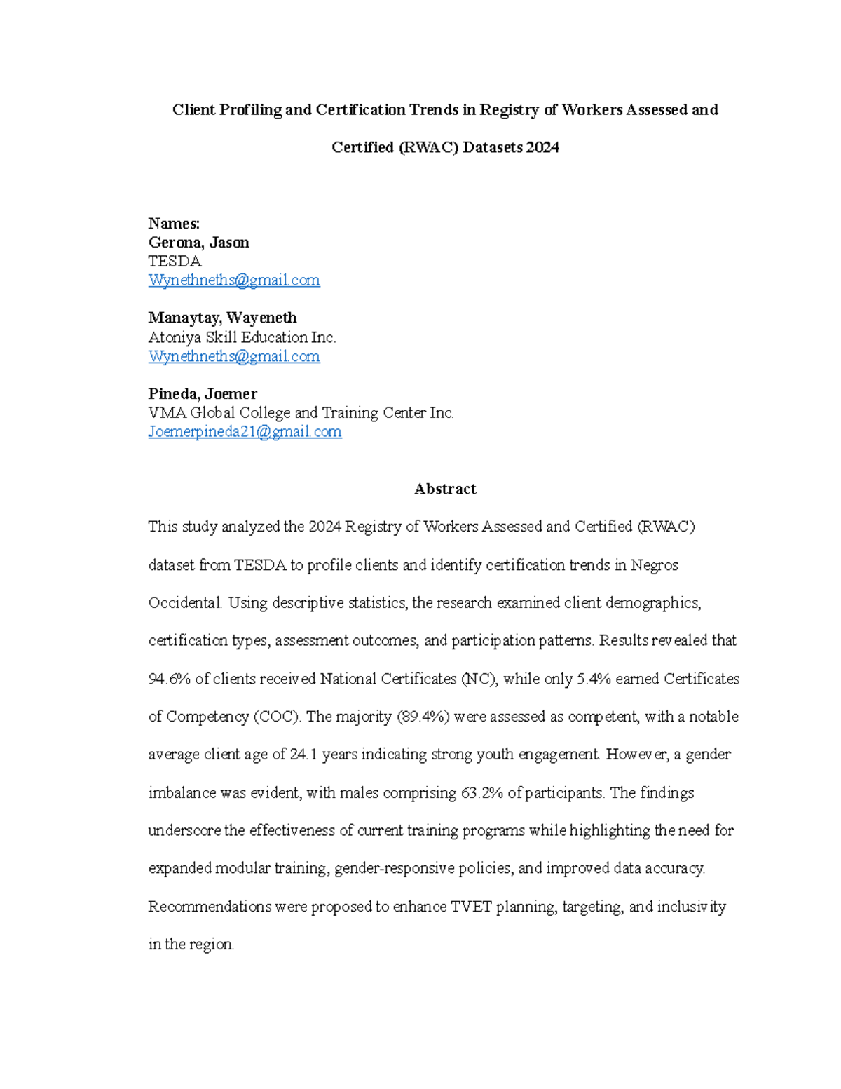 Client Profiling & Certification Trends in RWAC Datasets 2024 - Studocu