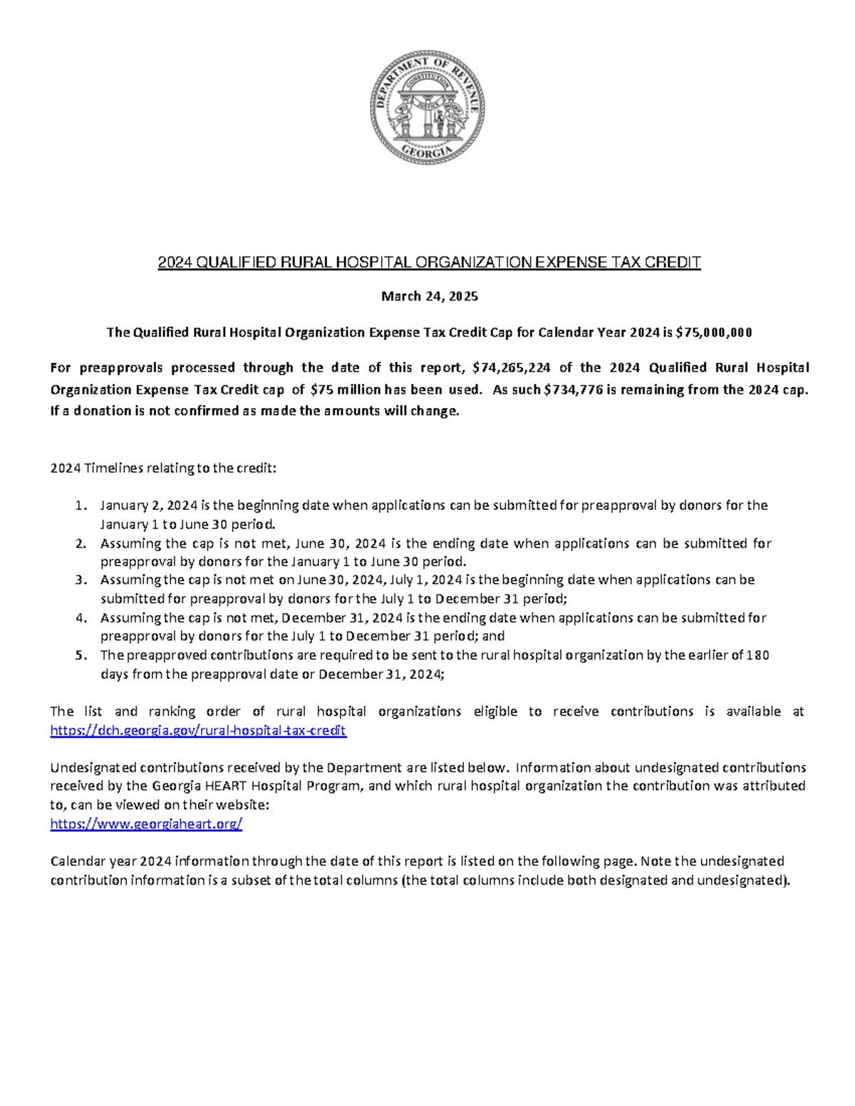 2024 RHO Expense Tax Credit Cap Status Report - March 24, 2025 ...