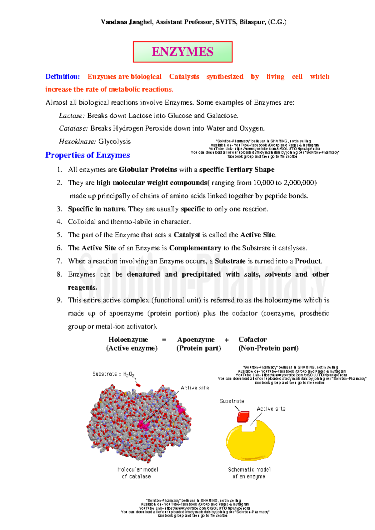 Comprehensive Enzyme Notes for B.Pharm 2nd Sem (UNIT 5) - Studocu