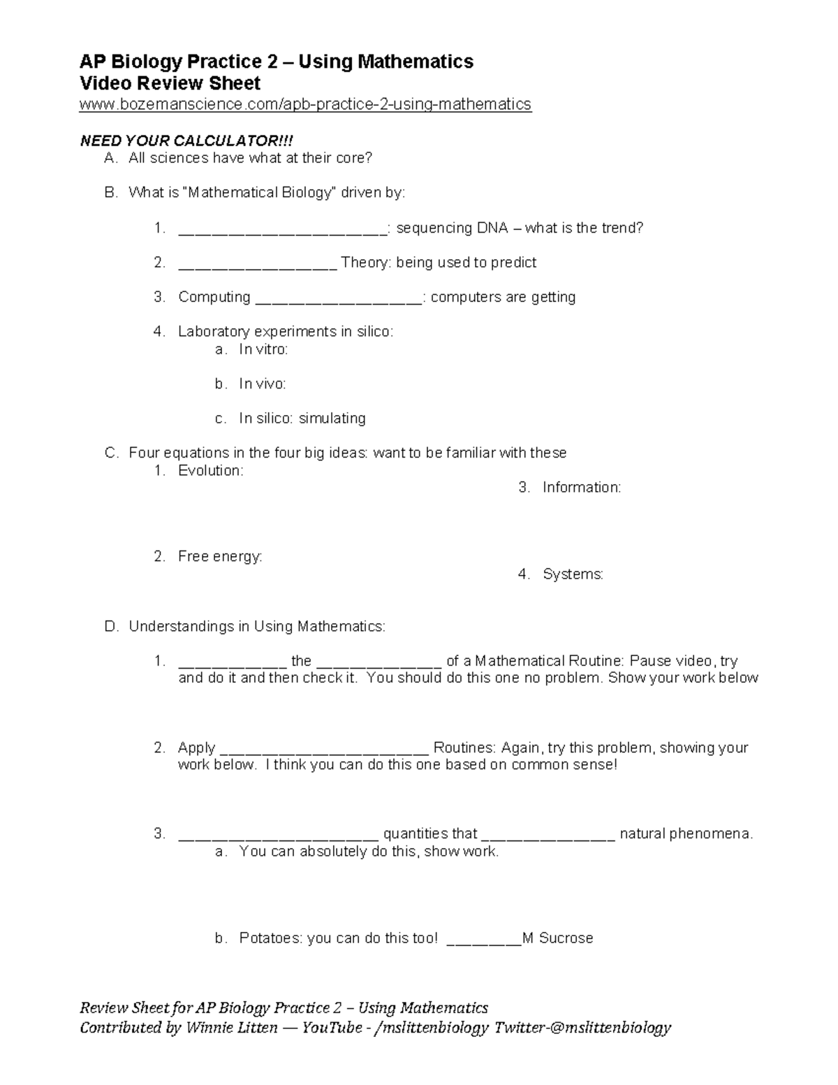 APBio Practice 2: Using Mathematics Review Sheet - WL - Studocu