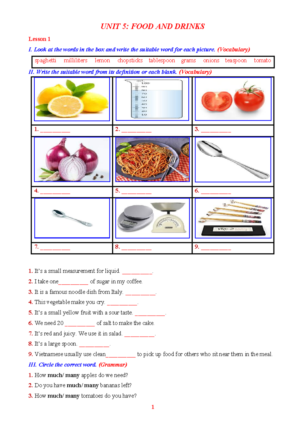 ILSW 7 UNIT 5: FOOD AND DRINKS Lesson Notes and Exercises - Studocu