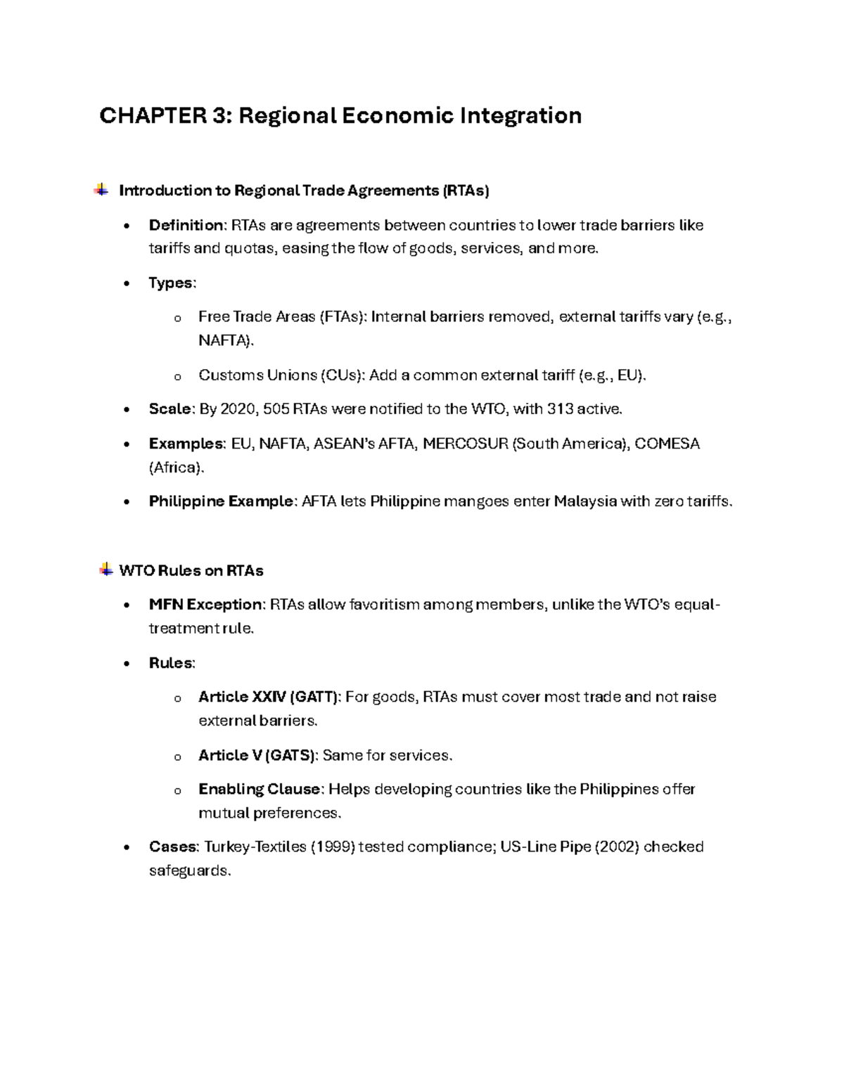 Chapter 3 Student Notes - CHAPTER 3: Regional Economic Integration ...