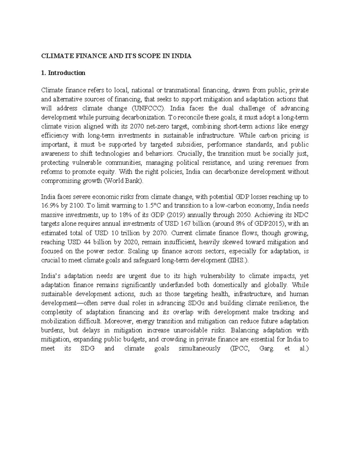 Climate Finance in India: Challenges and Opportunities for Growth - Studocu