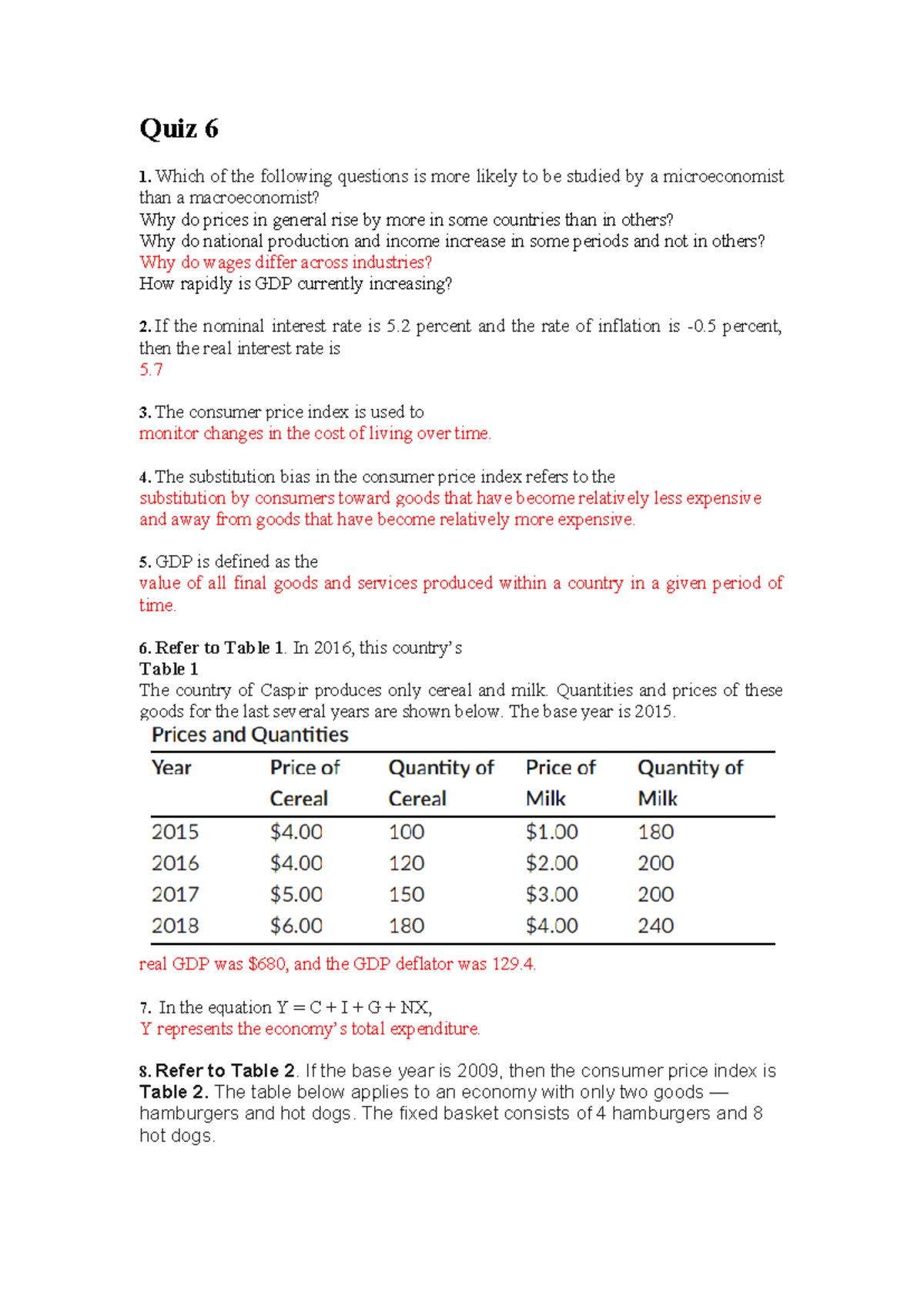 PE - Quiz 6: Micro vs Macro Economics Concepts and CPI Analysis - Studocu