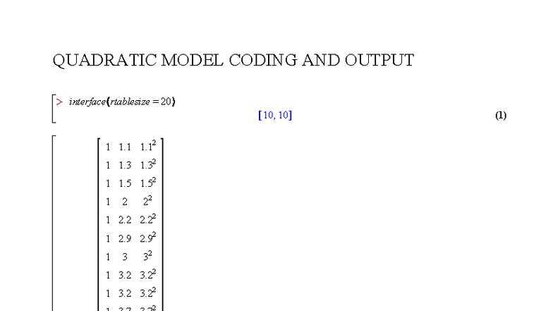 Quadratic Model - LAB ASSIGNMENT (Course Code: QM101) - Studocu