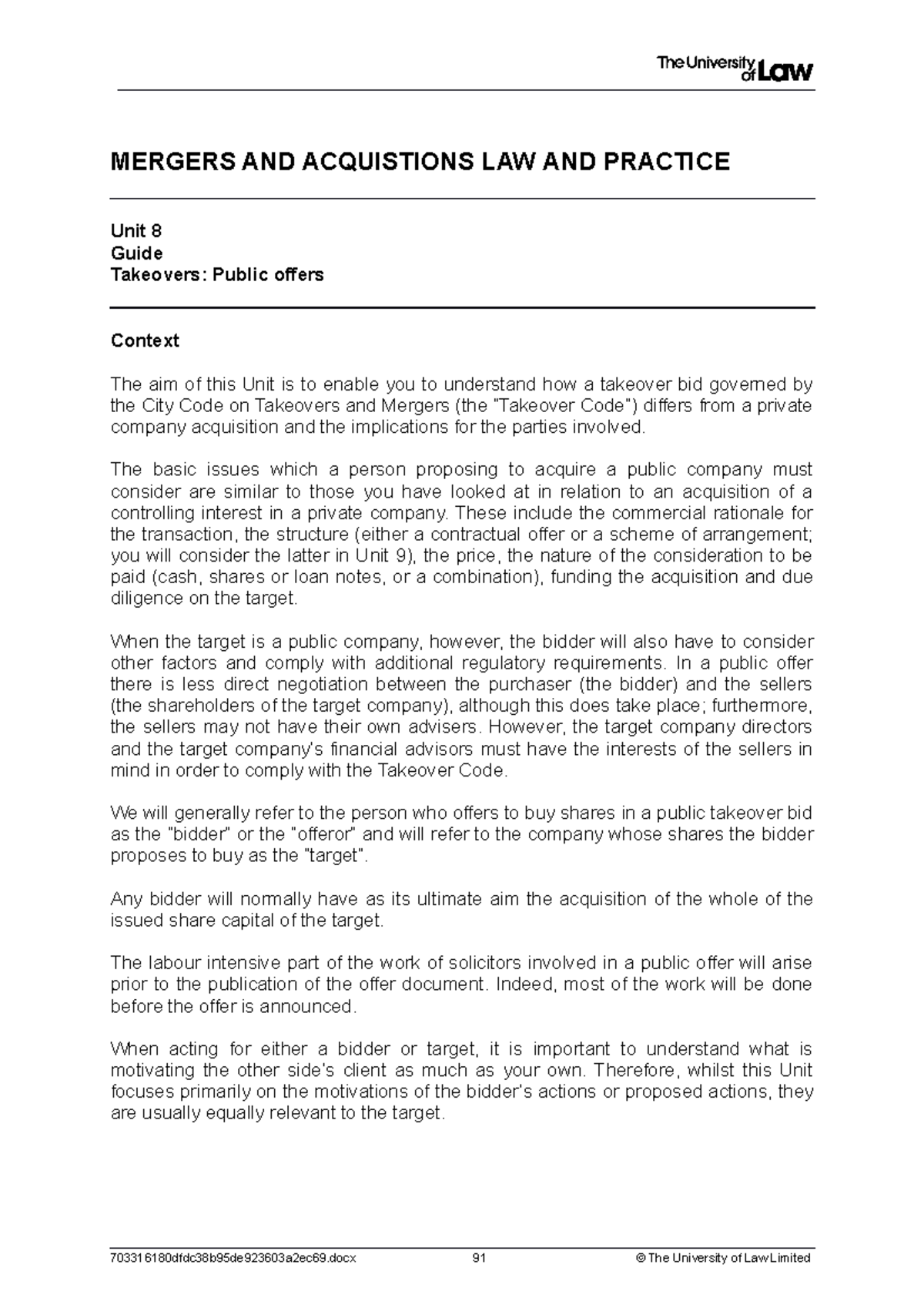 2223 macq ws08 ce01 guide - MERGERS AND ACQUISTIONS LAW AND PRACTICE ...