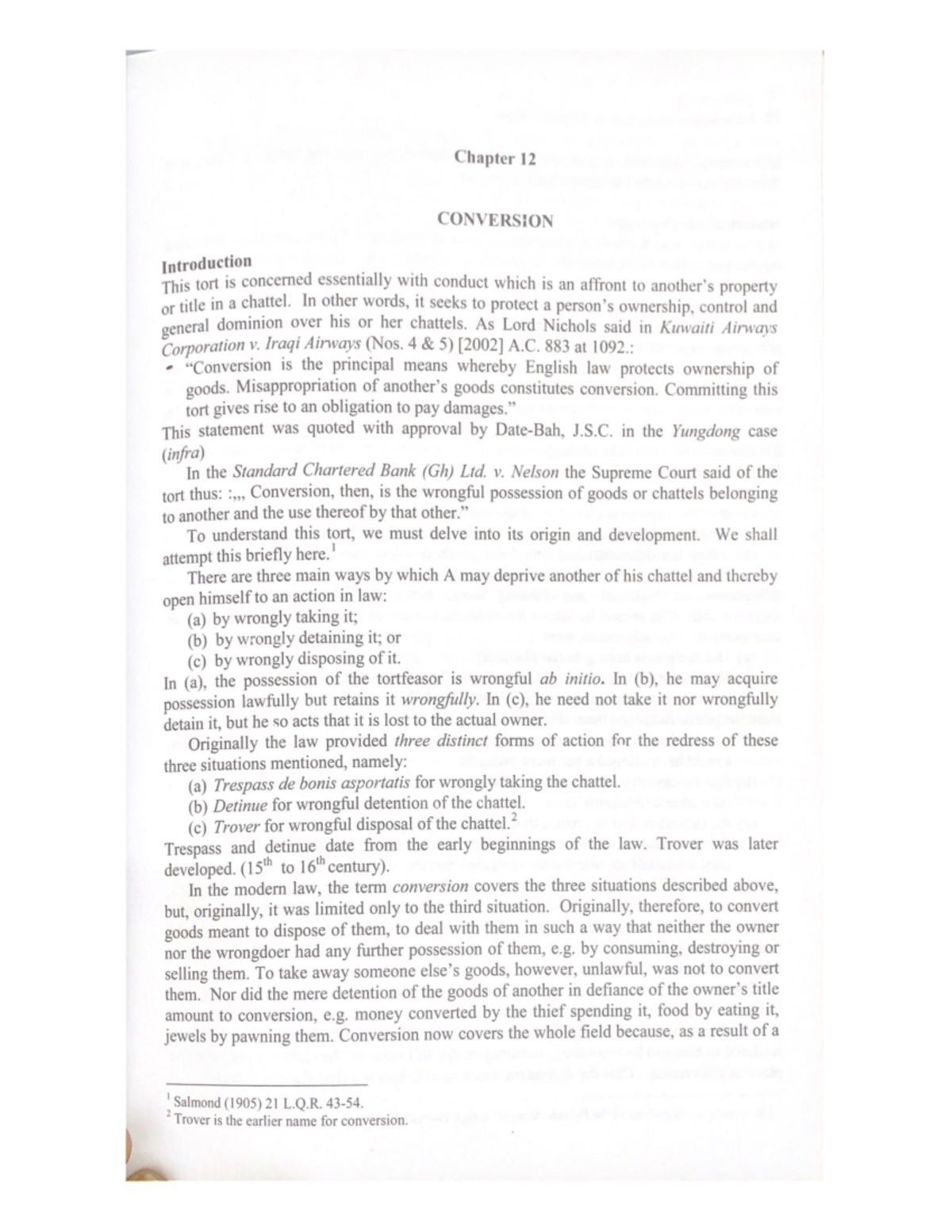 Law of Torts: Understanding Conversion - Chapter 12 Notes - Studocu
