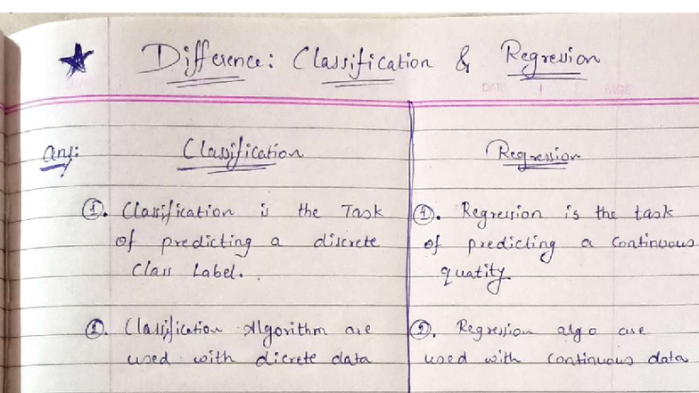 ML-Difference Between Classification & Regression [GTU ERA] - Studocu