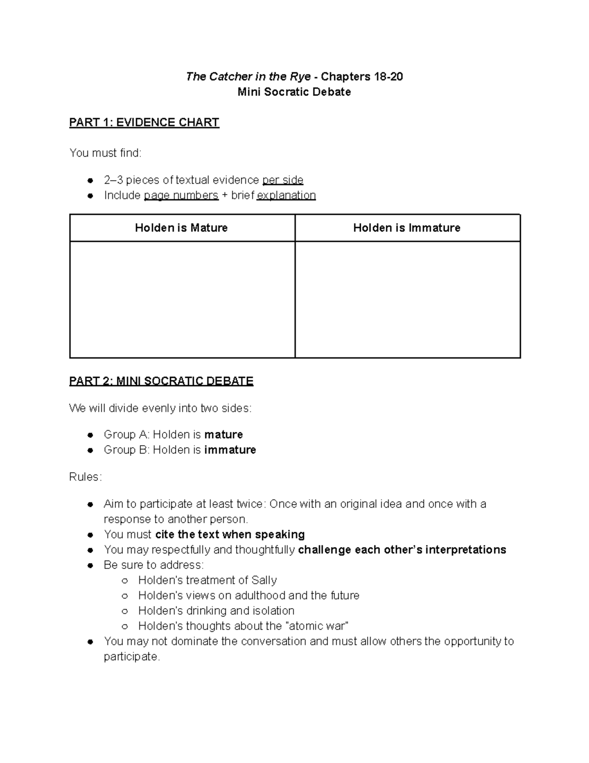 Tcitr - Ch 18-20 Mini Socratic Debate Evidence Chart - Studocu