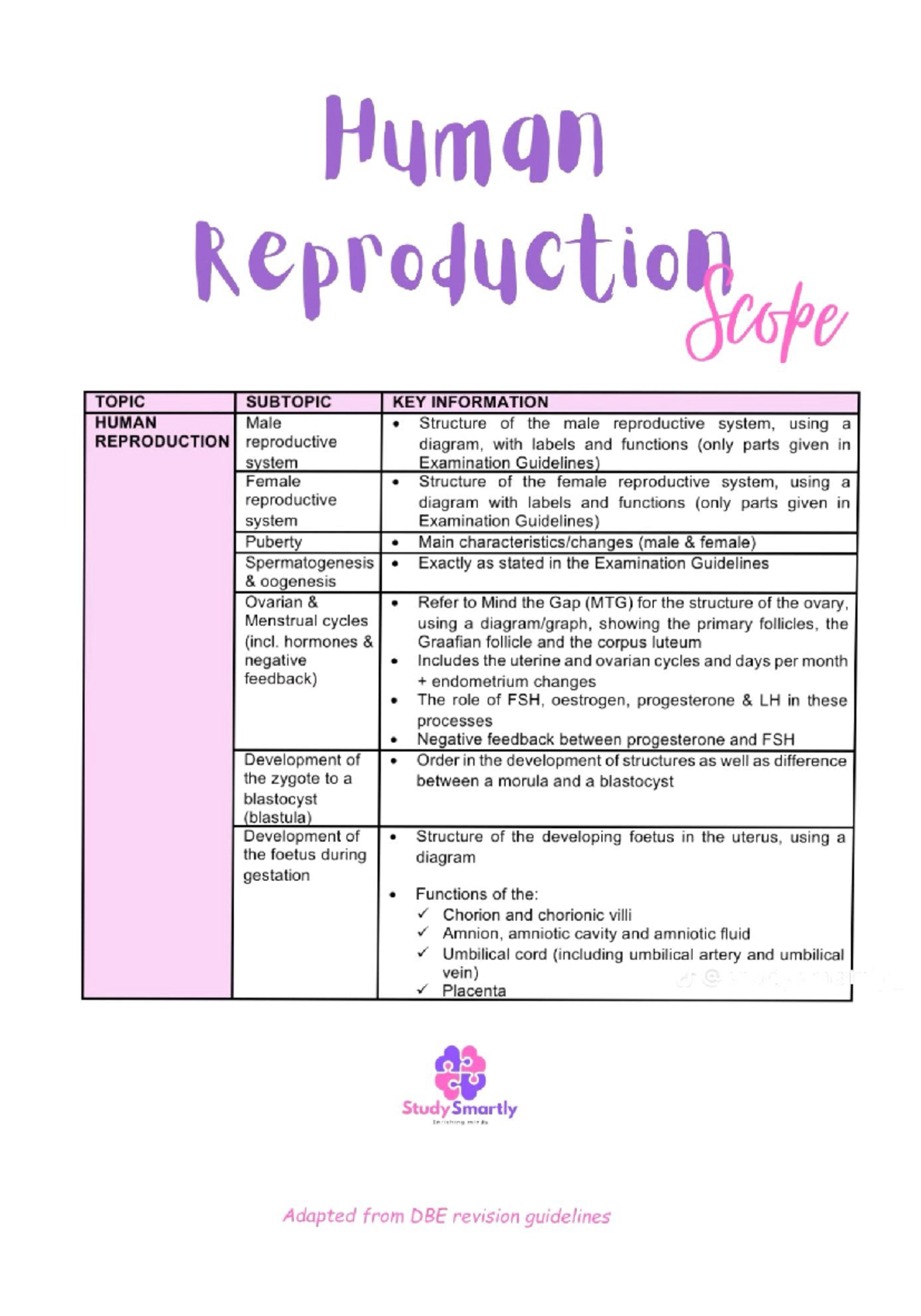 Human Reproduction Notes (BIO101) - Key Concepts and Structures - Studocu