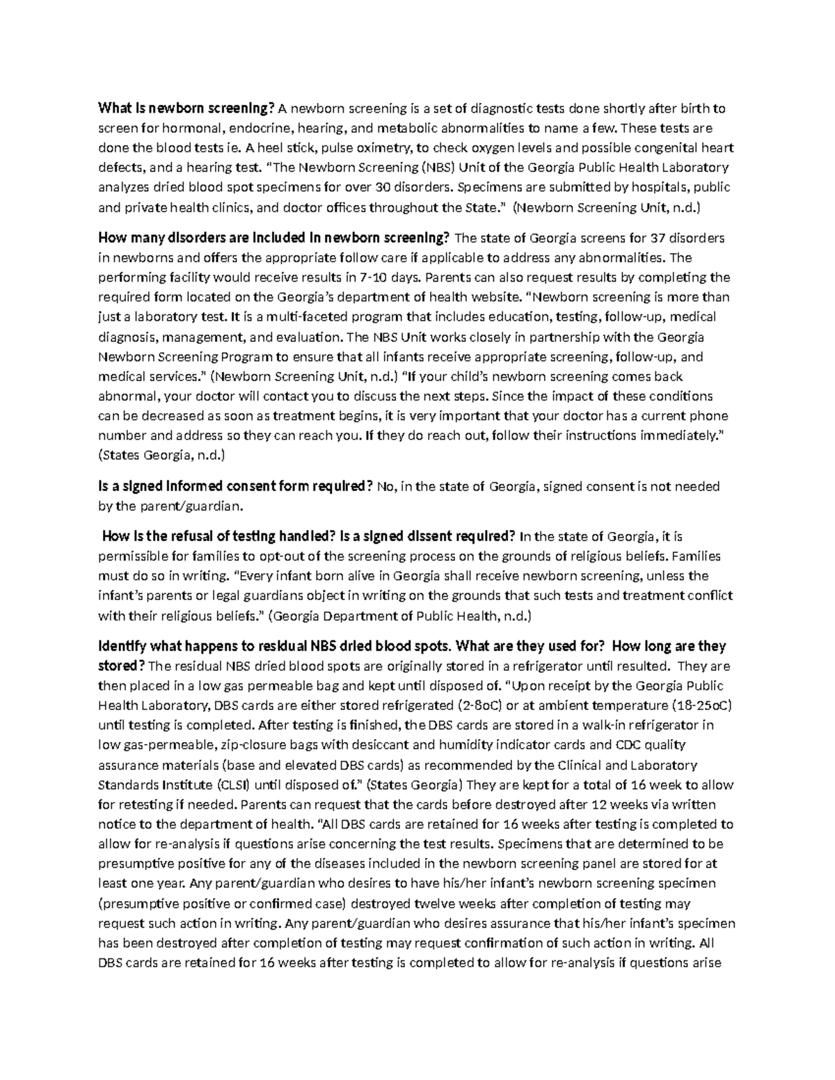 NBS - Essay on Newborn Screening: Importance and Procedures - Studocu