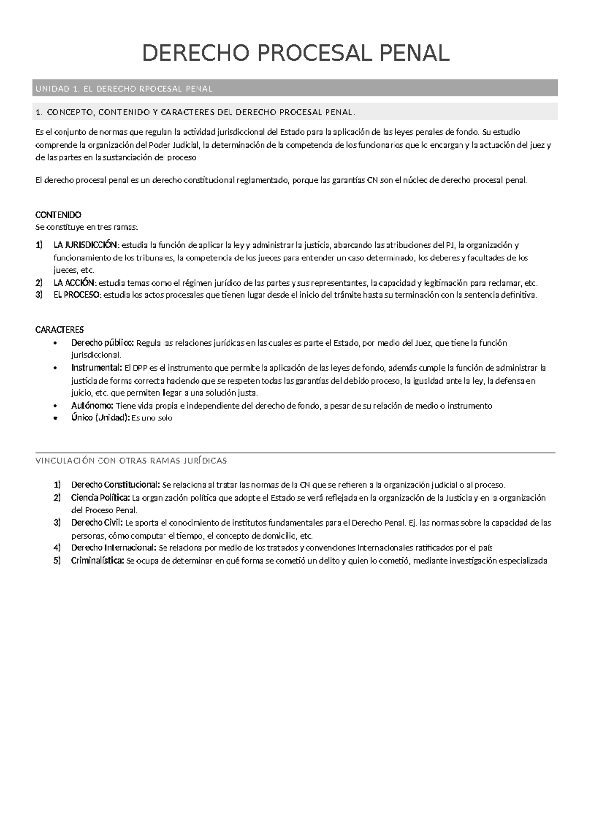 Resumen de Derecho Procesal Penal - Unidad 1: Conceptos y ...