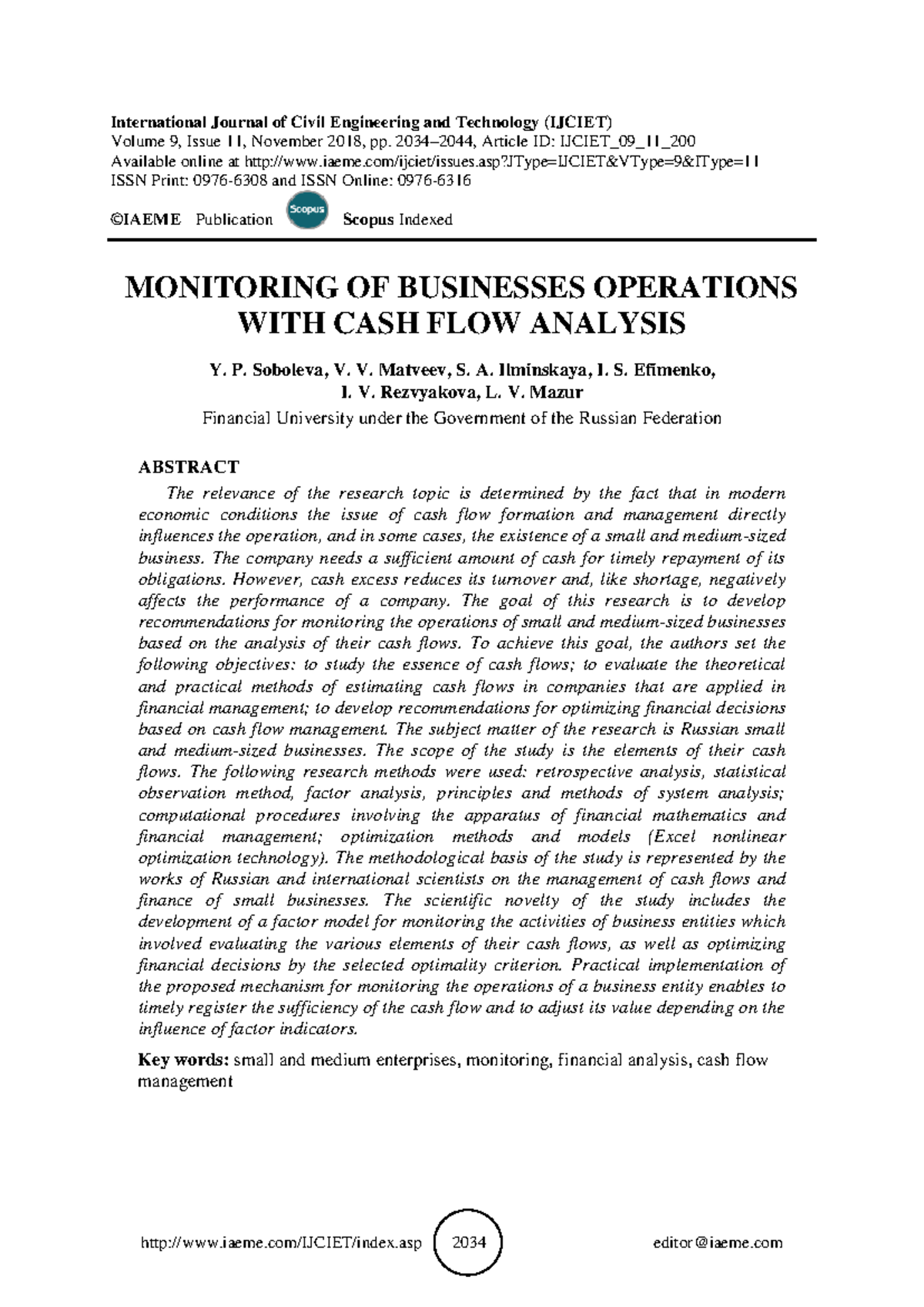Monitoring Business Operations through Cash Flow Analysis (IJCIET 9(11 ...