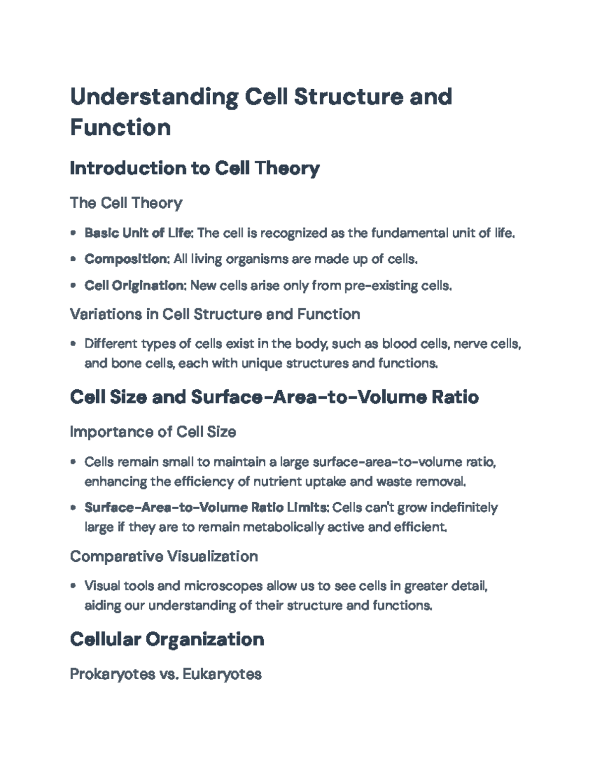 Understanding Cell Structure & Function: Key Concepts Unveiled - Studocu