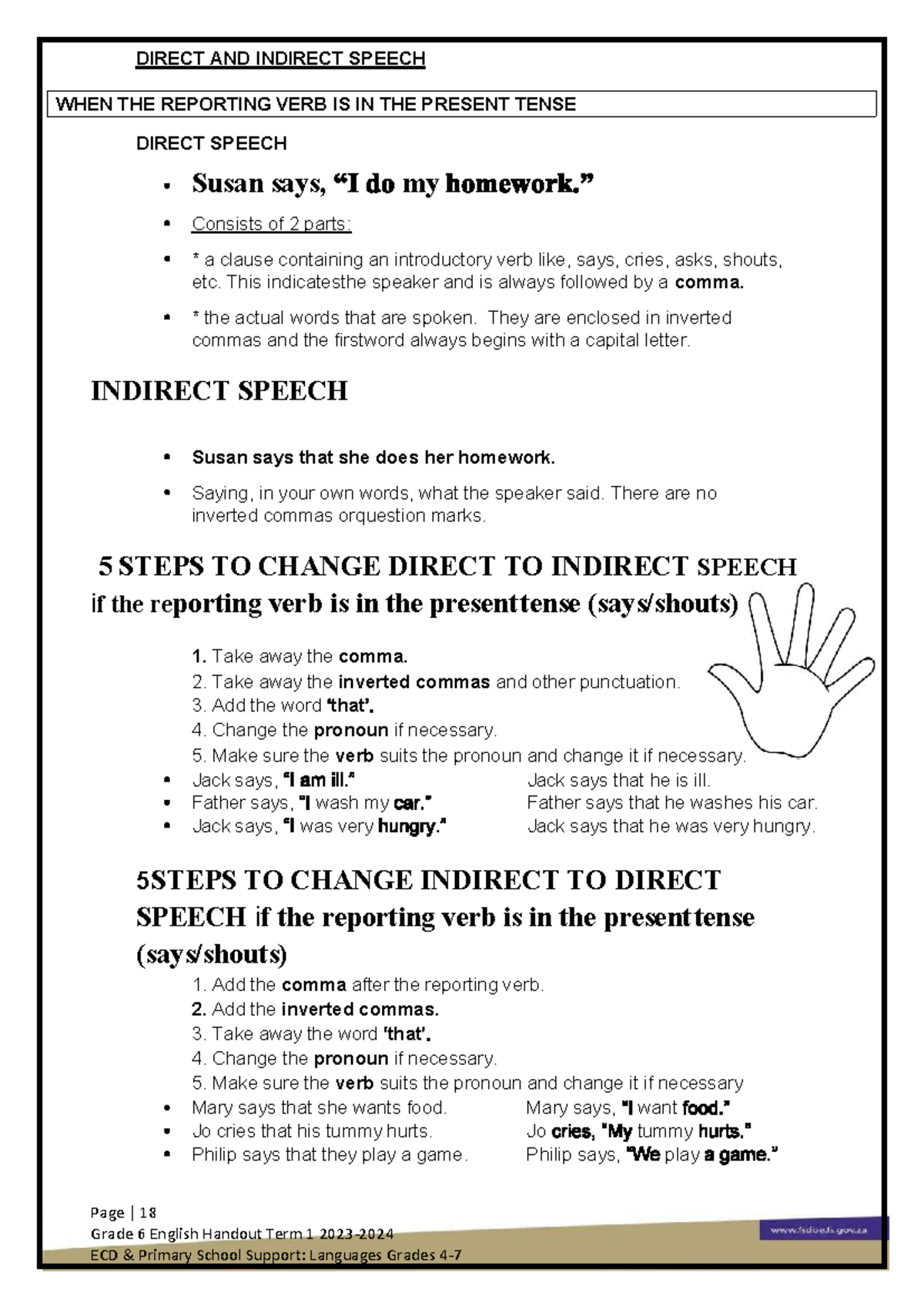 Grade 6 English: Direct and Indirect Speech Guide - Studocu