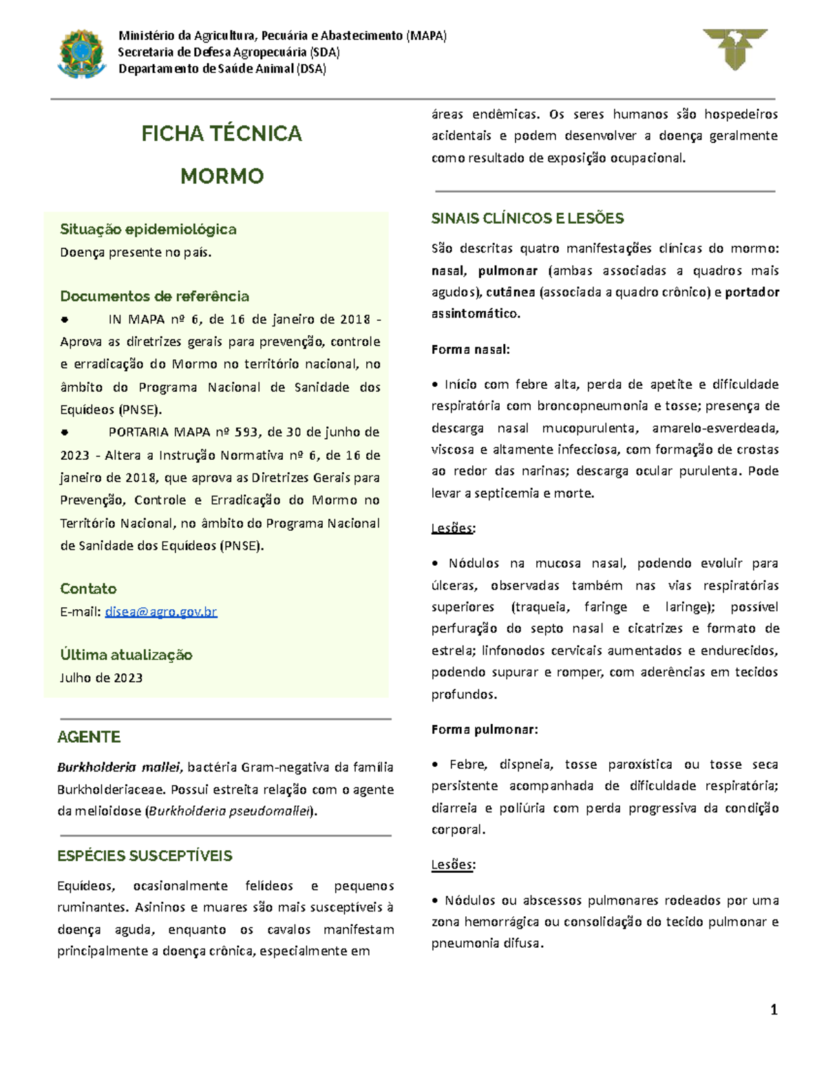 Ficha Técnica Mormo - Atualização Julho 2023 (MAPA) - Studocu