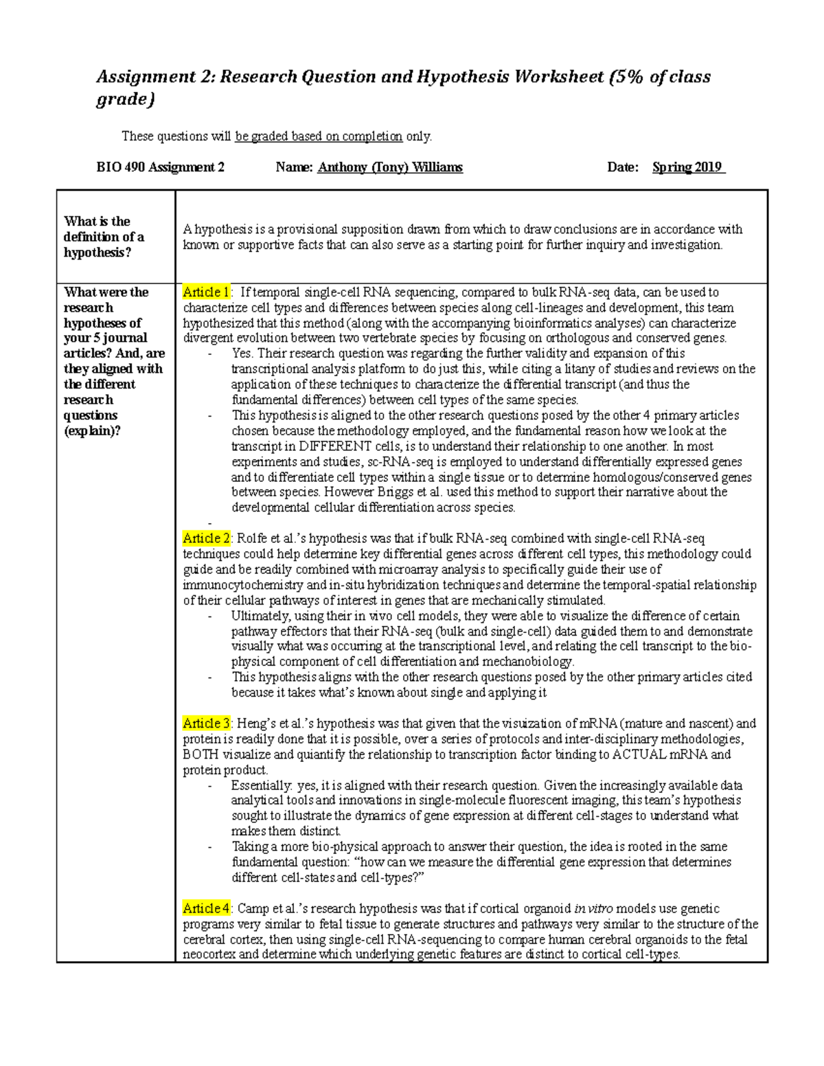 Assignment 2 Form - Grade: A - Assignment 2: Research Question and ...