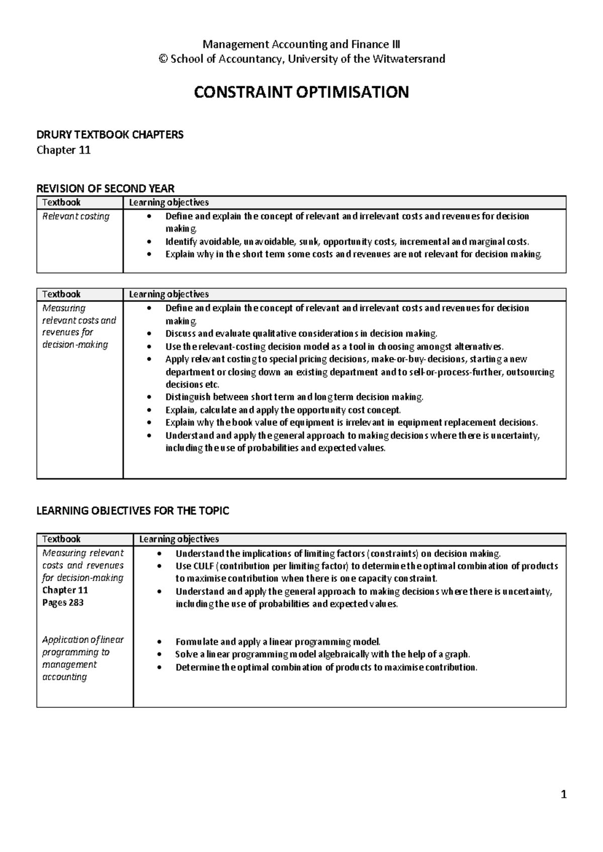 Management Accounting and Finance: Constraints Lecture Notes (Chapter ...