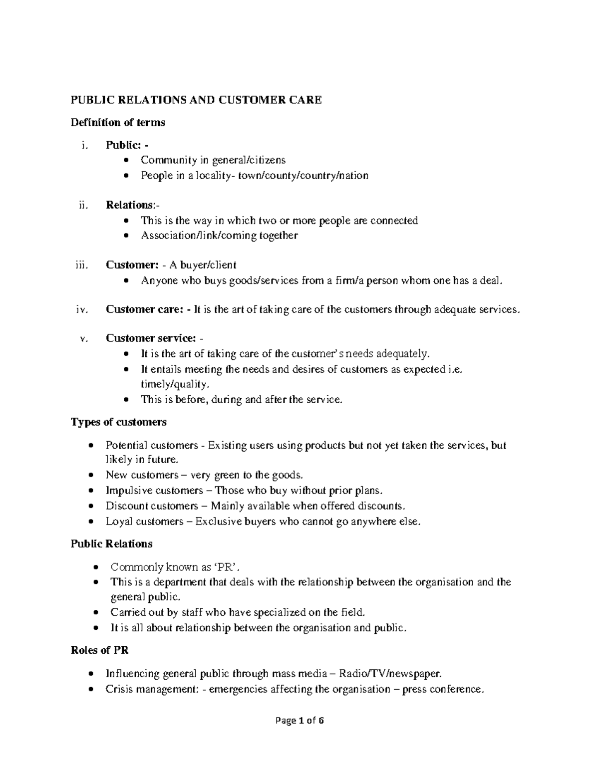 Public Relations and Customer Care: Key Concepts and Strategies - Studocu